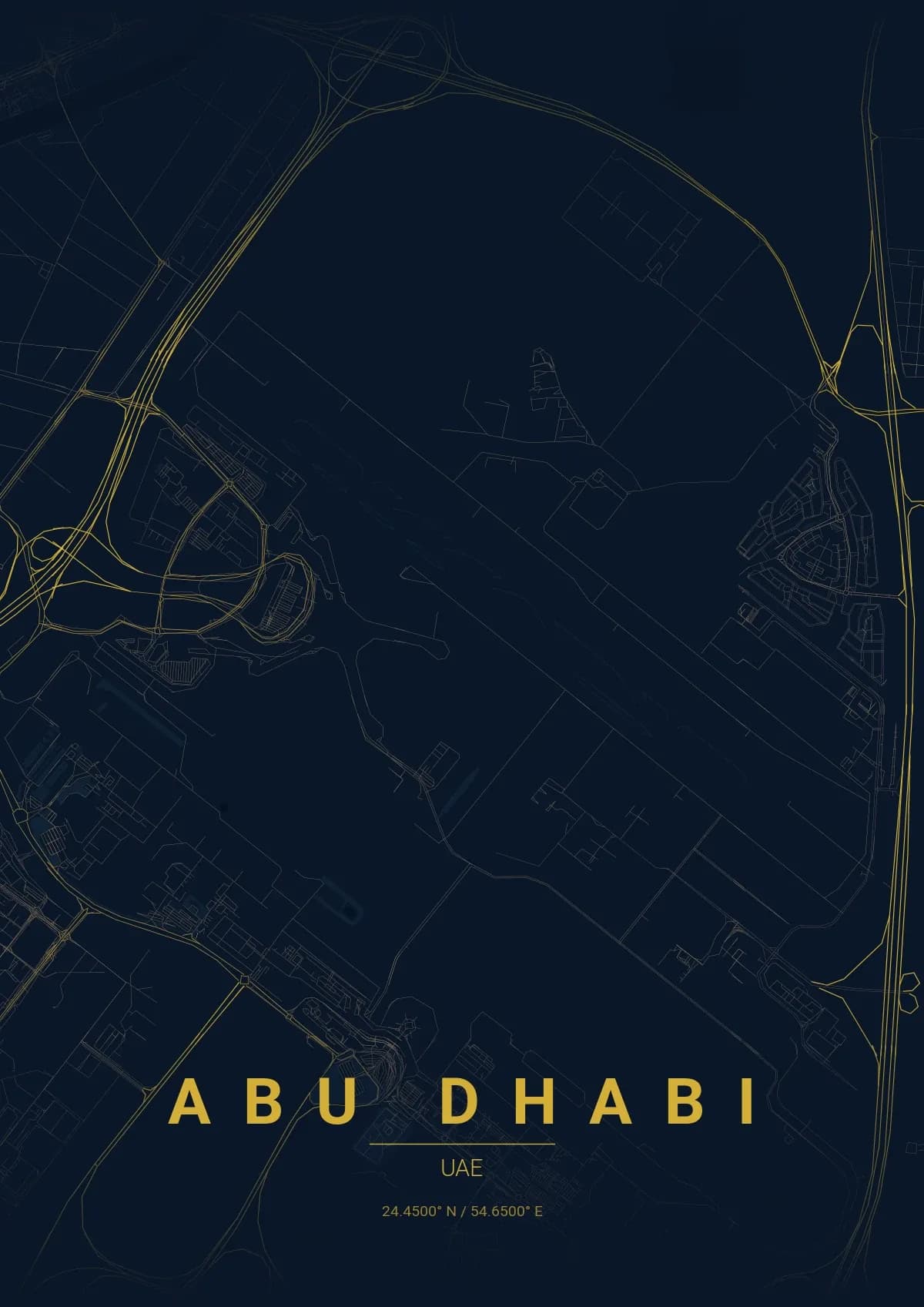 Abu Dhabi map poster in Midnight Blue style