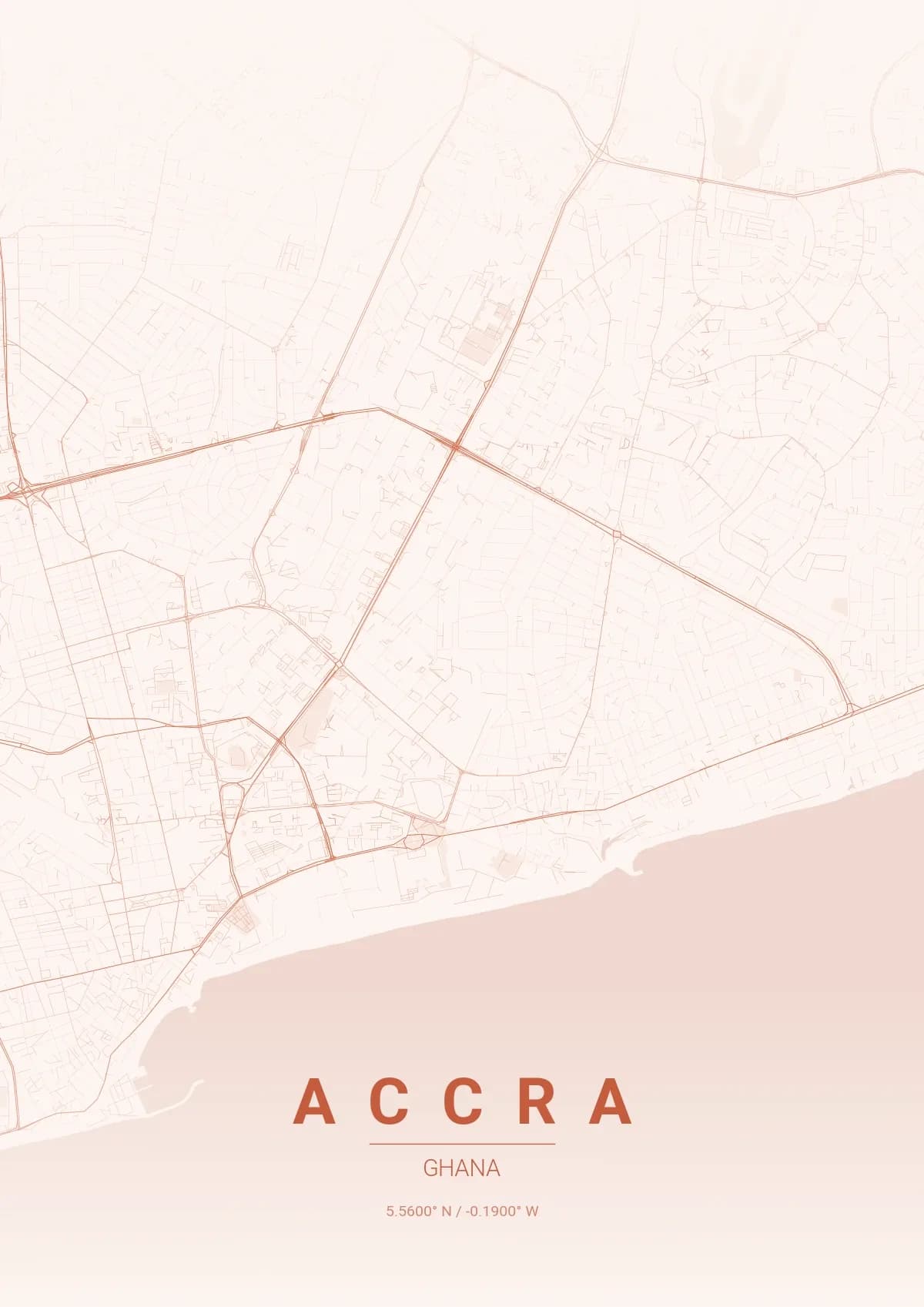 Accra map poster in Sunset style