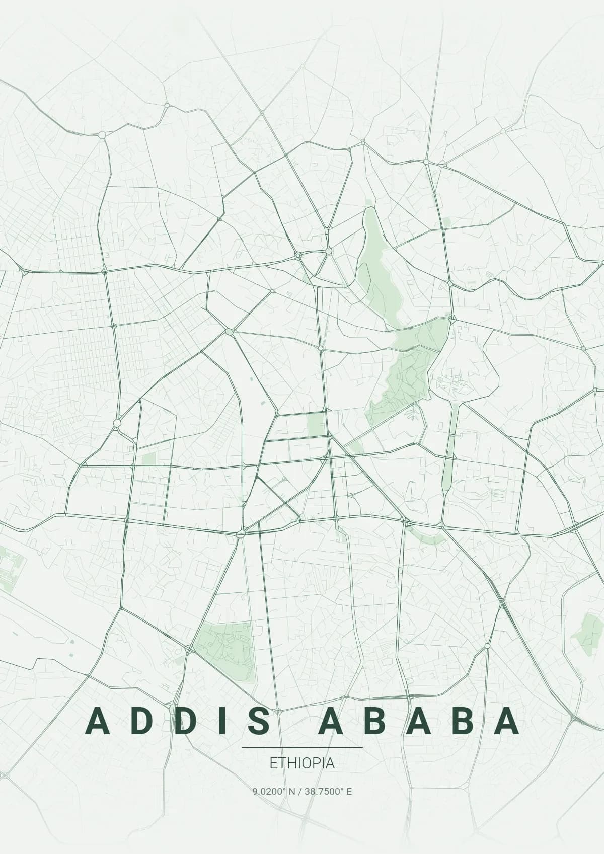 Addis Ababa map poster in Forest style