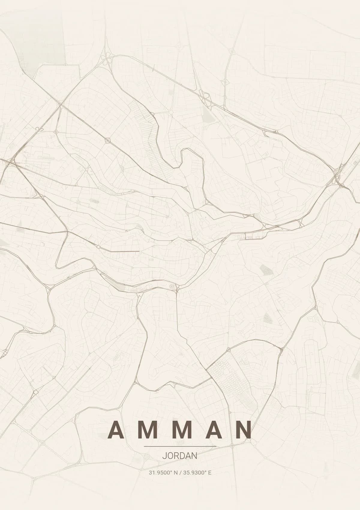 Amman map poster in Warm Beige style