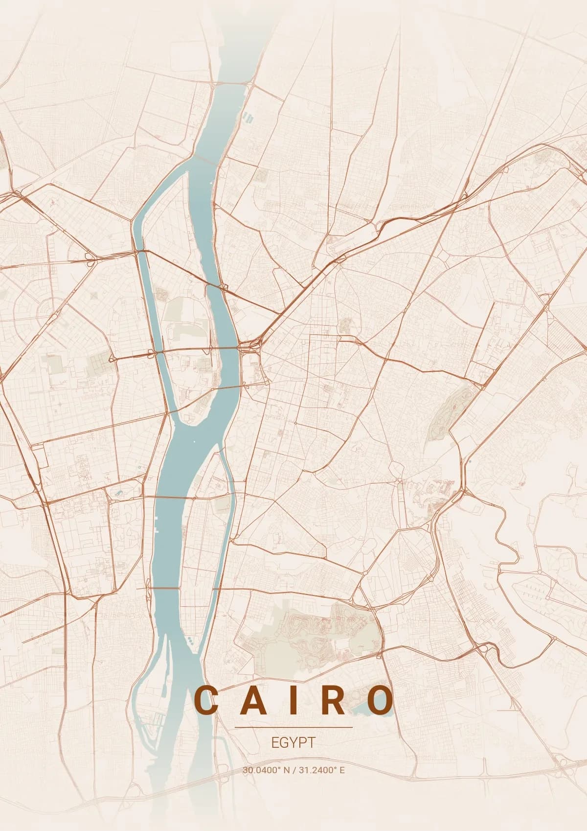 Cairo map poster in Terracotta style