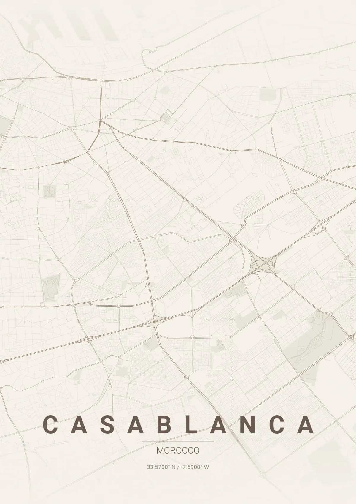 Casablanca map poster in Warm Beige style