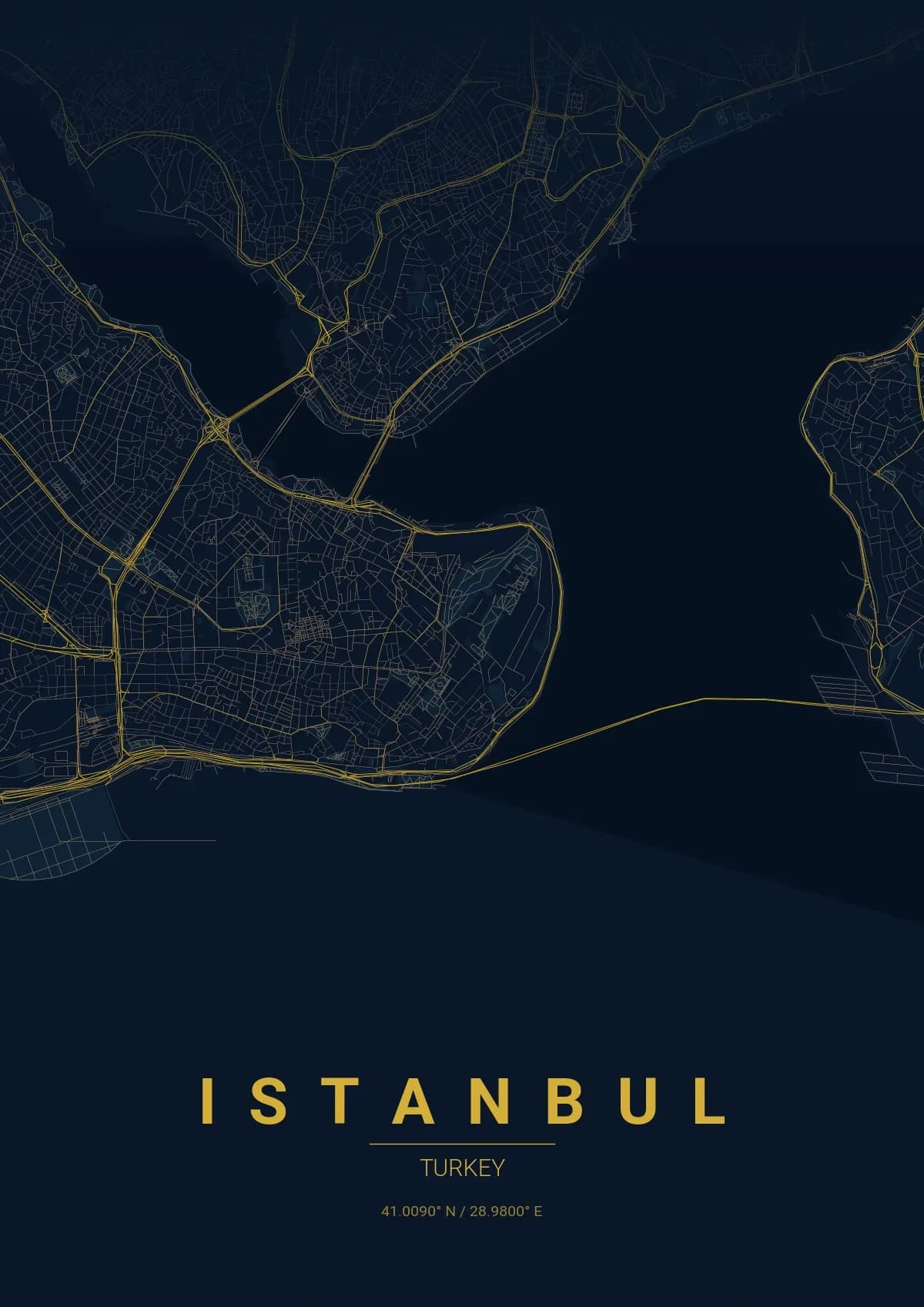 Istanbul map poster in Midnight Blue style