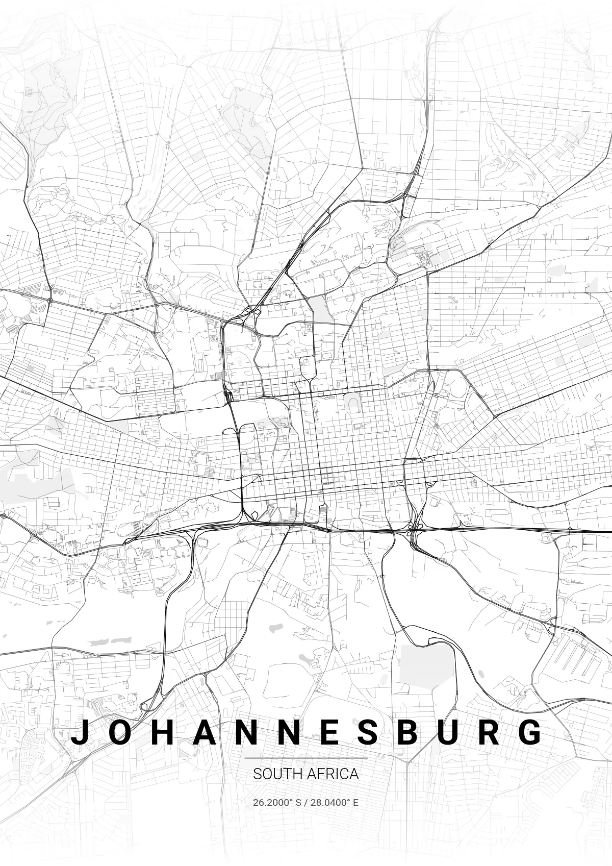 Johannesburg map poster in Gradient Roads style