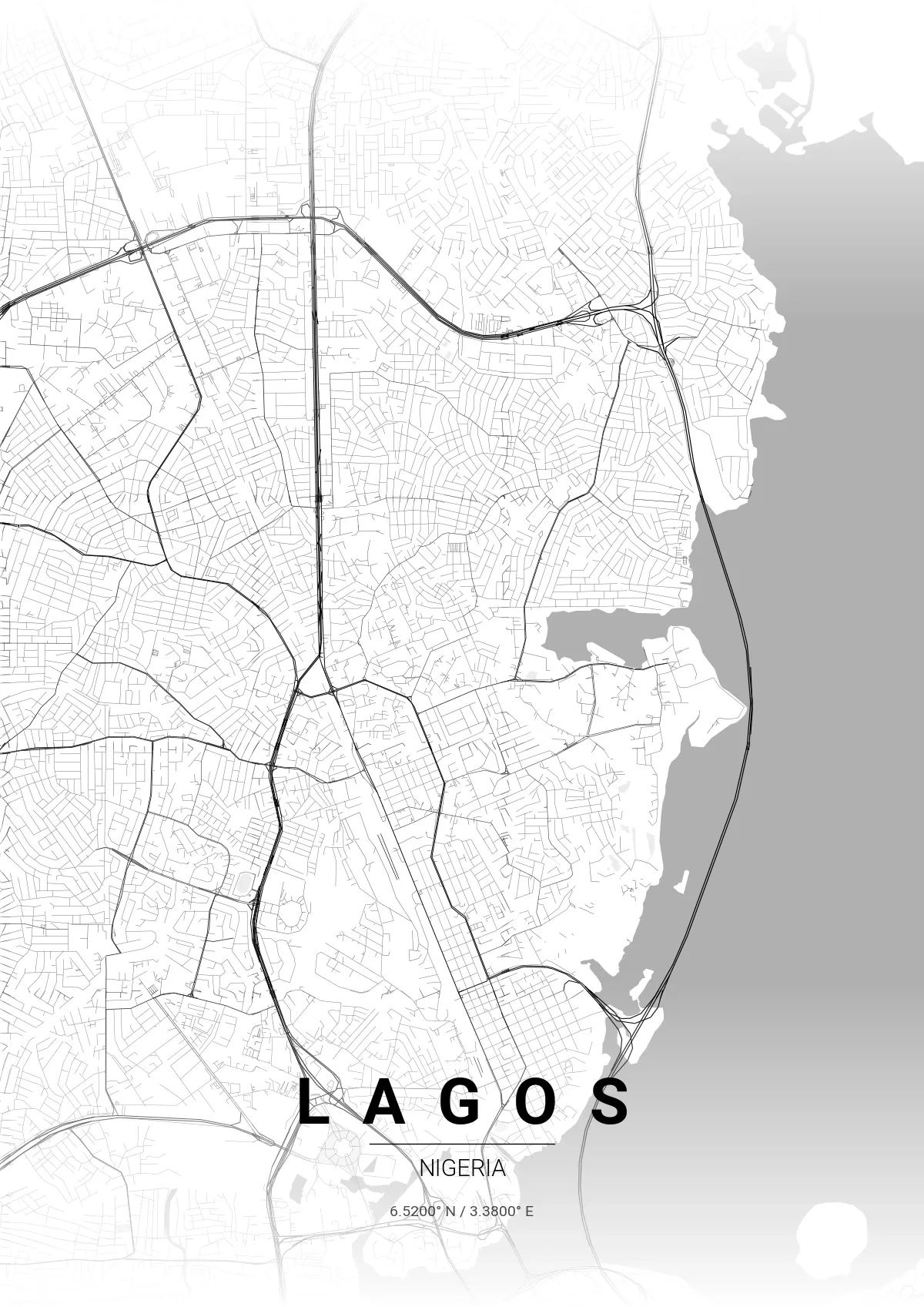 Lagos map poster in Contrast Zones style