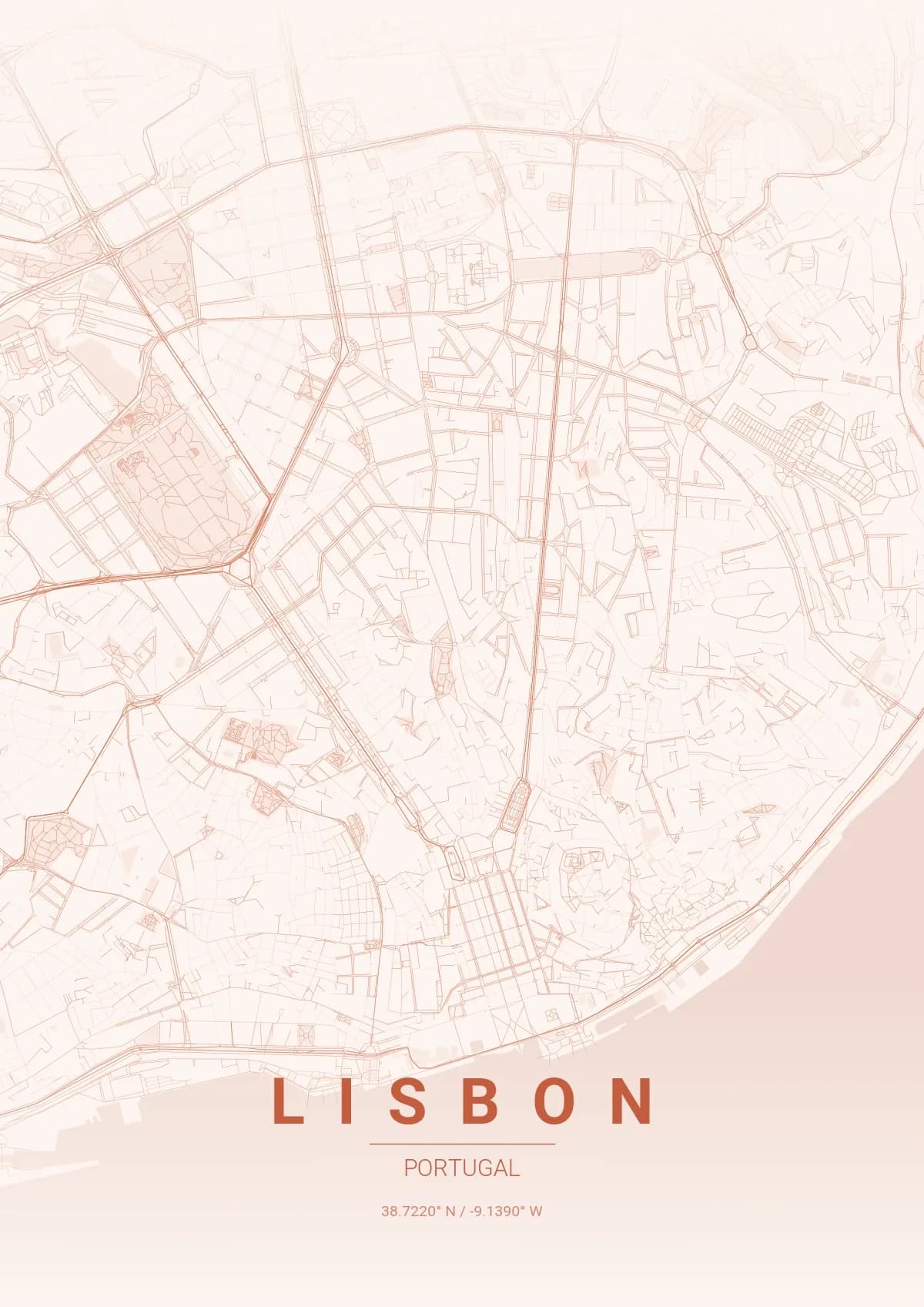 Lisbon map poster in Sunset style