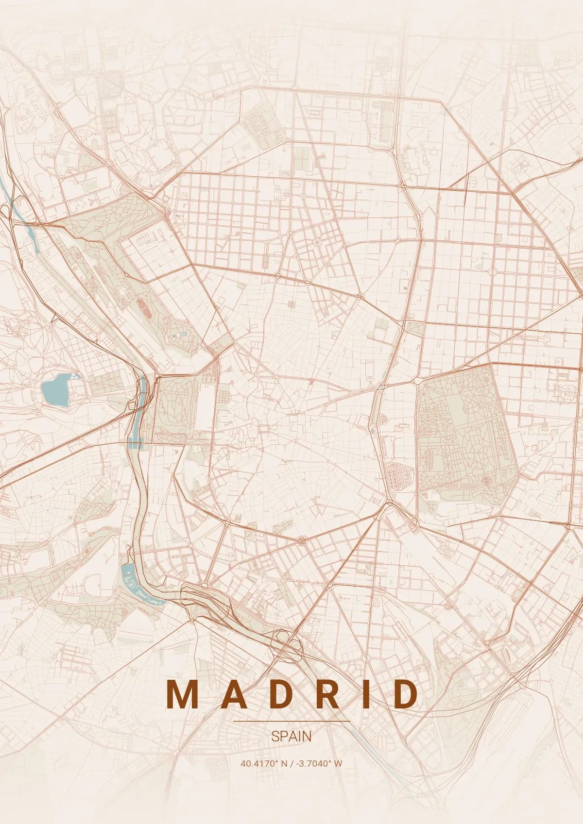 Madrid map poster in Terracotta style