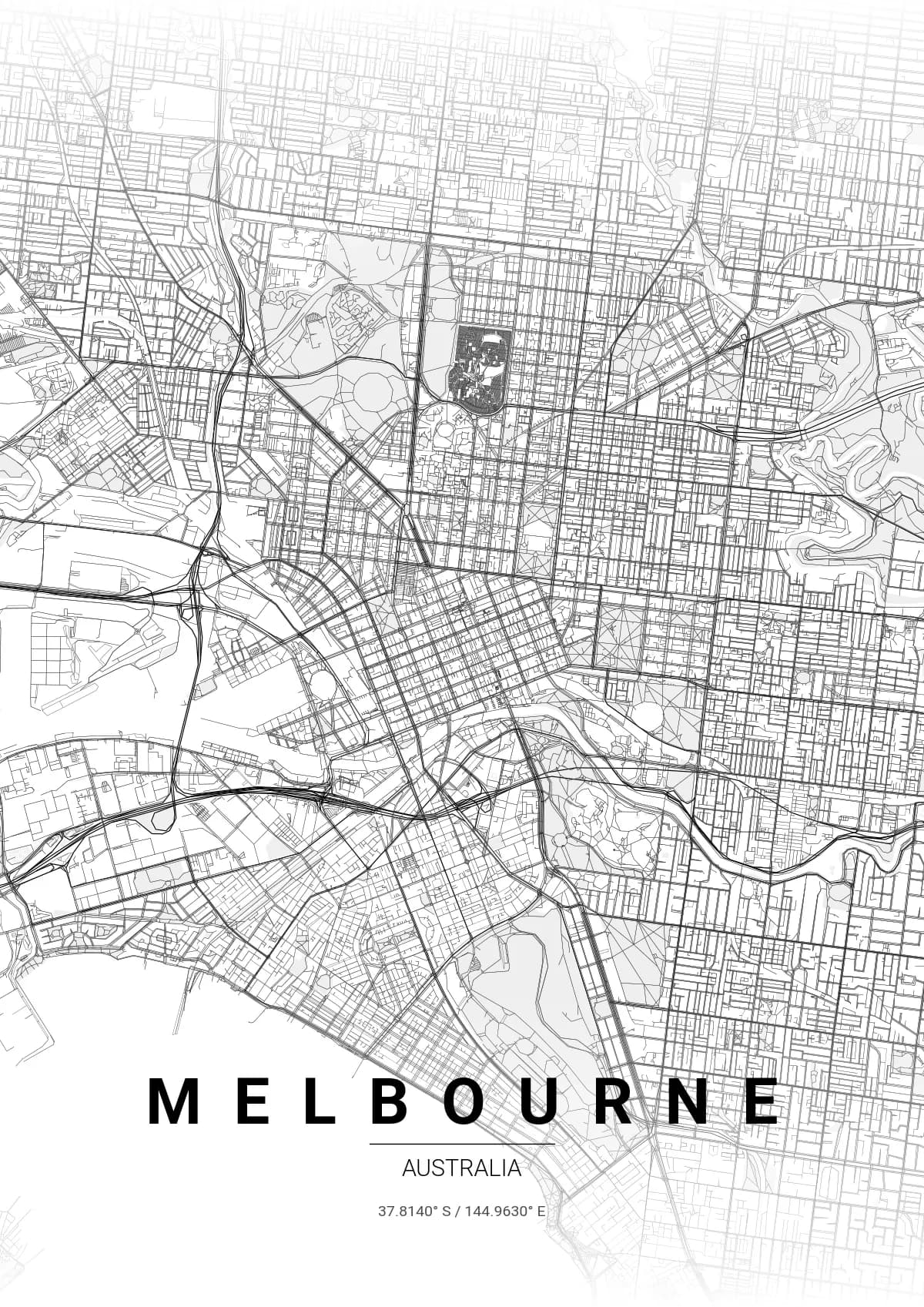 Melbourne map poster in Gradient Roads style