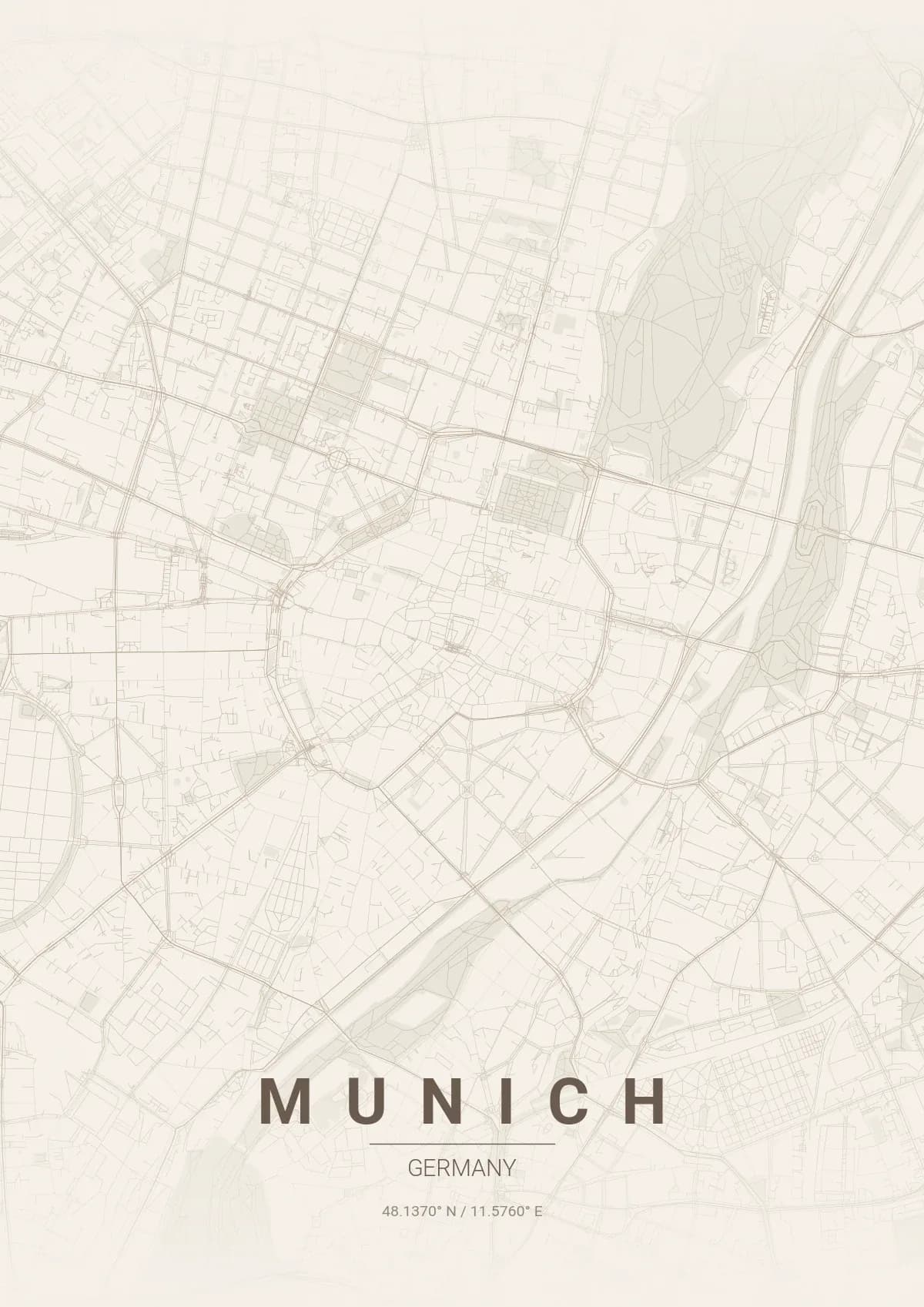 Munich map poster in Warm Beige style