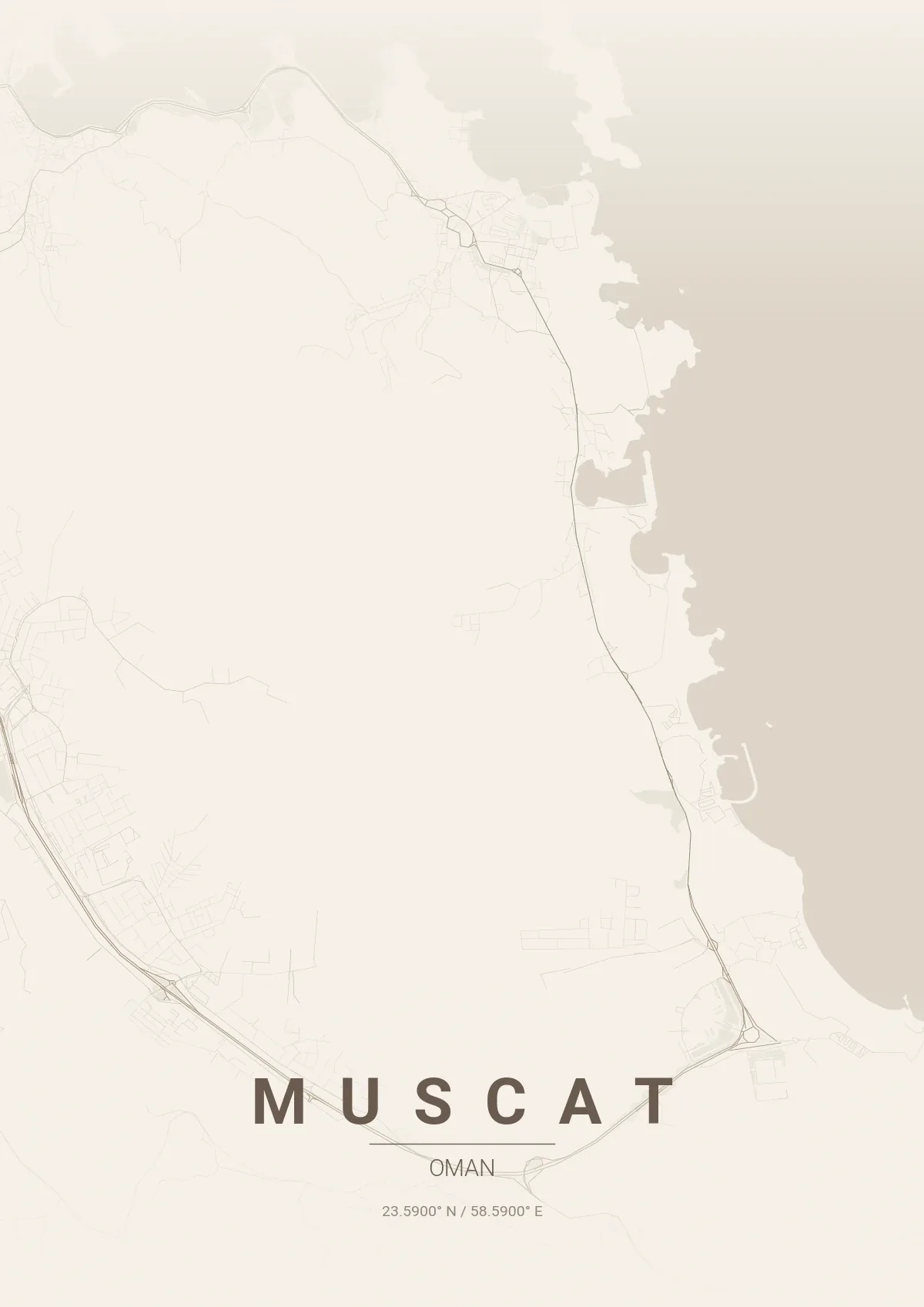 Muscat map poster in Warm Beige style