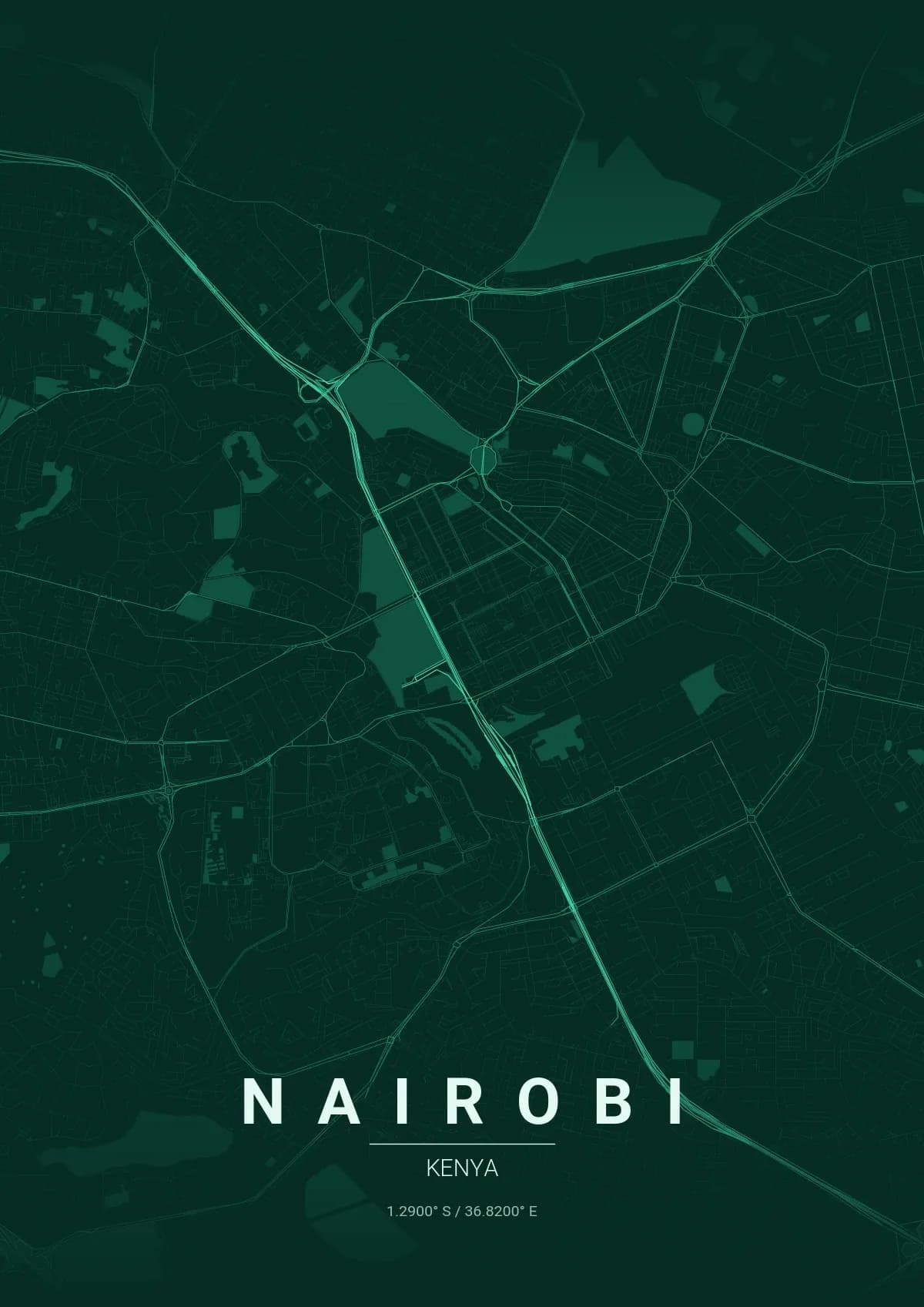 Nairobi map poster in Emerald City style