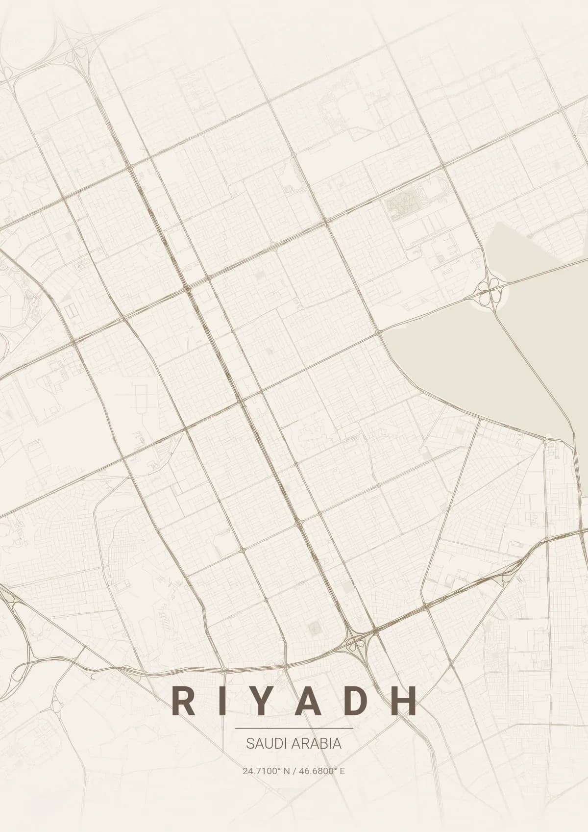 Riyadh map poster in Warm Beige style