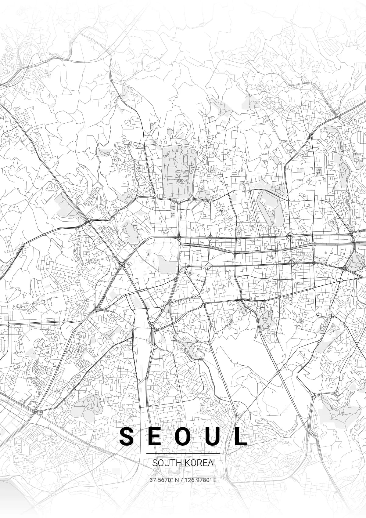 Seoul map poster in Contrast Zones style