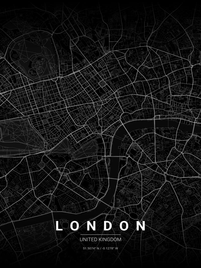 Noir theme — London city map