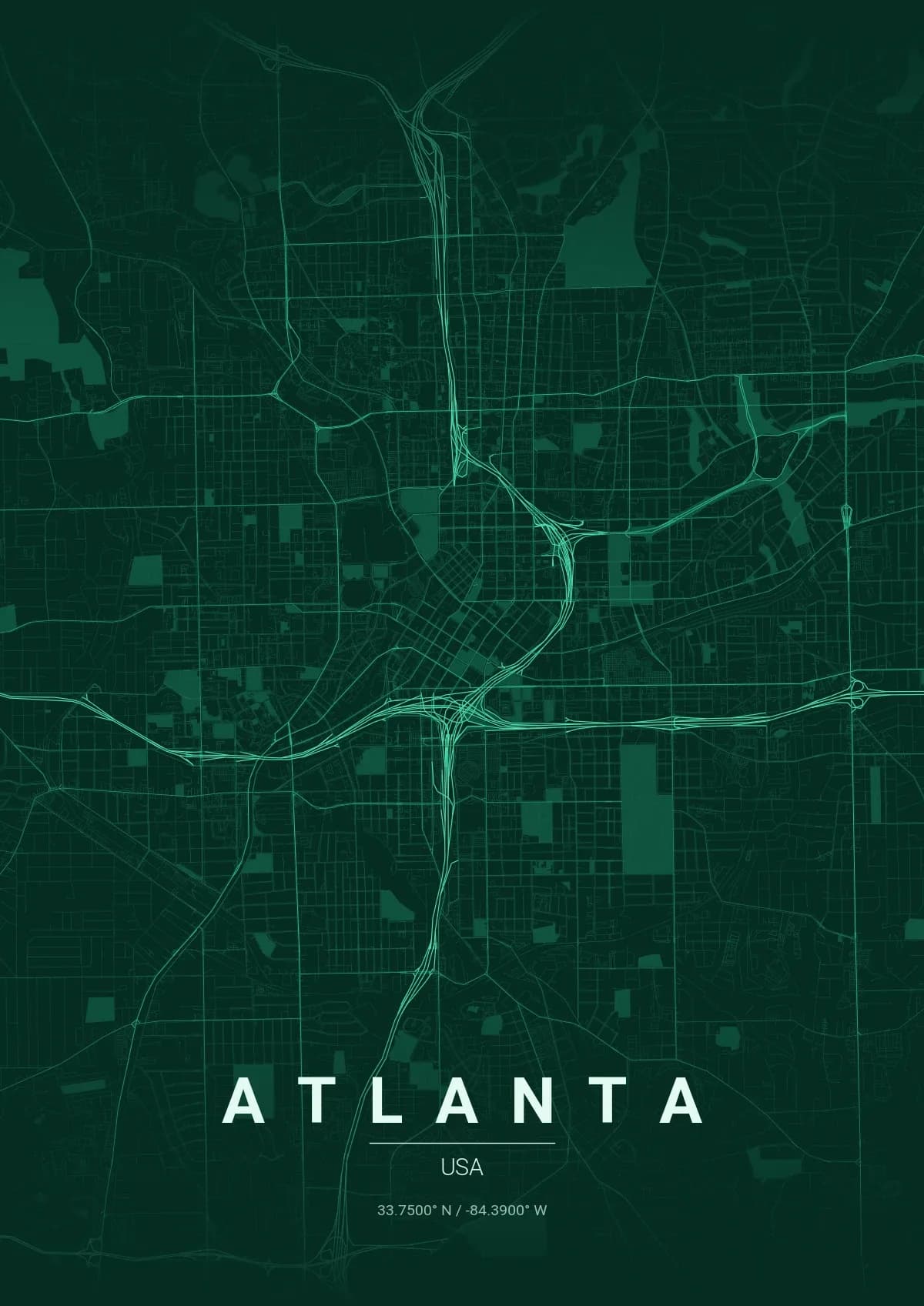 Atlanta map poster in Emerald City style