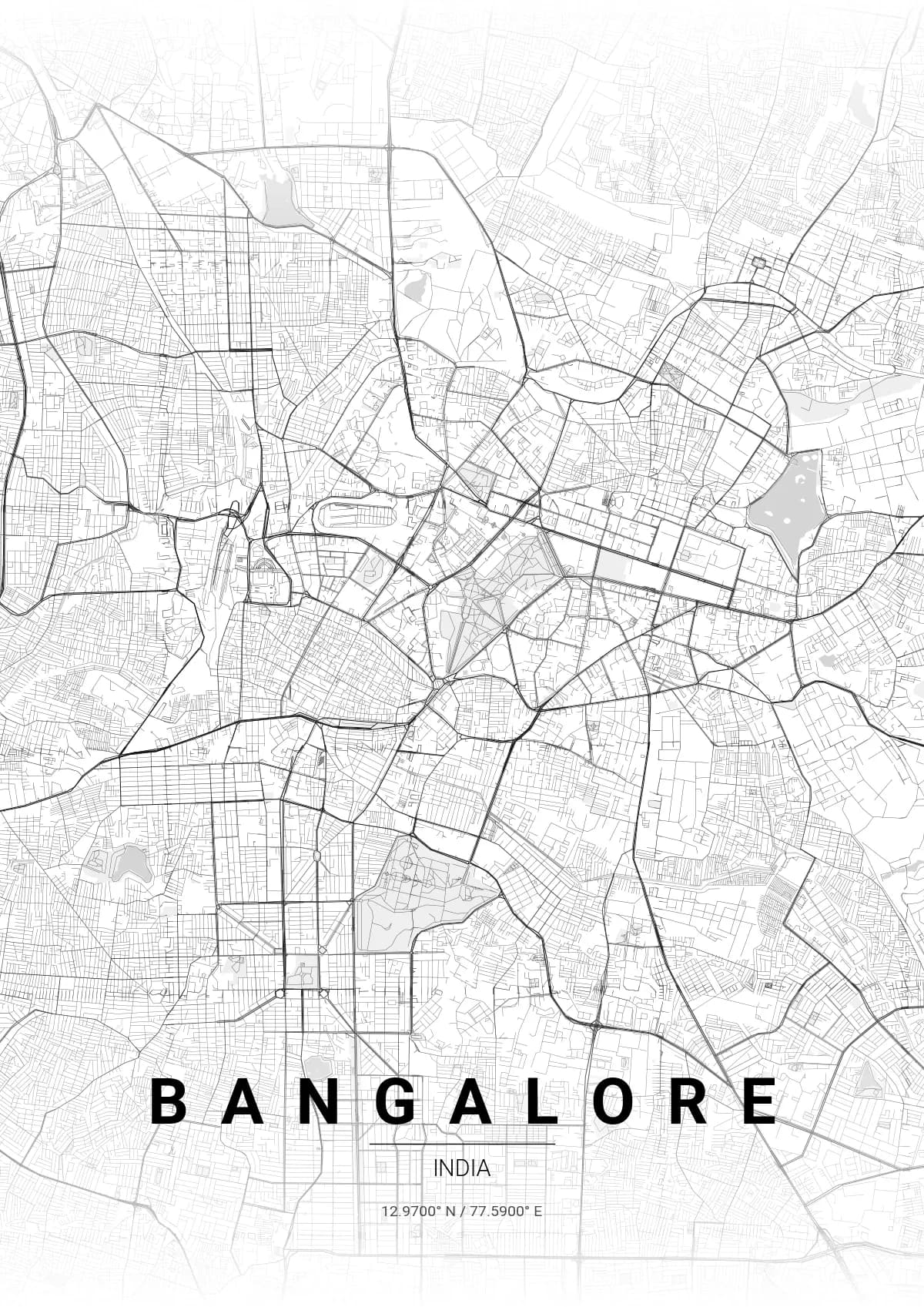 Bangalore map poster in Gradient Roads style