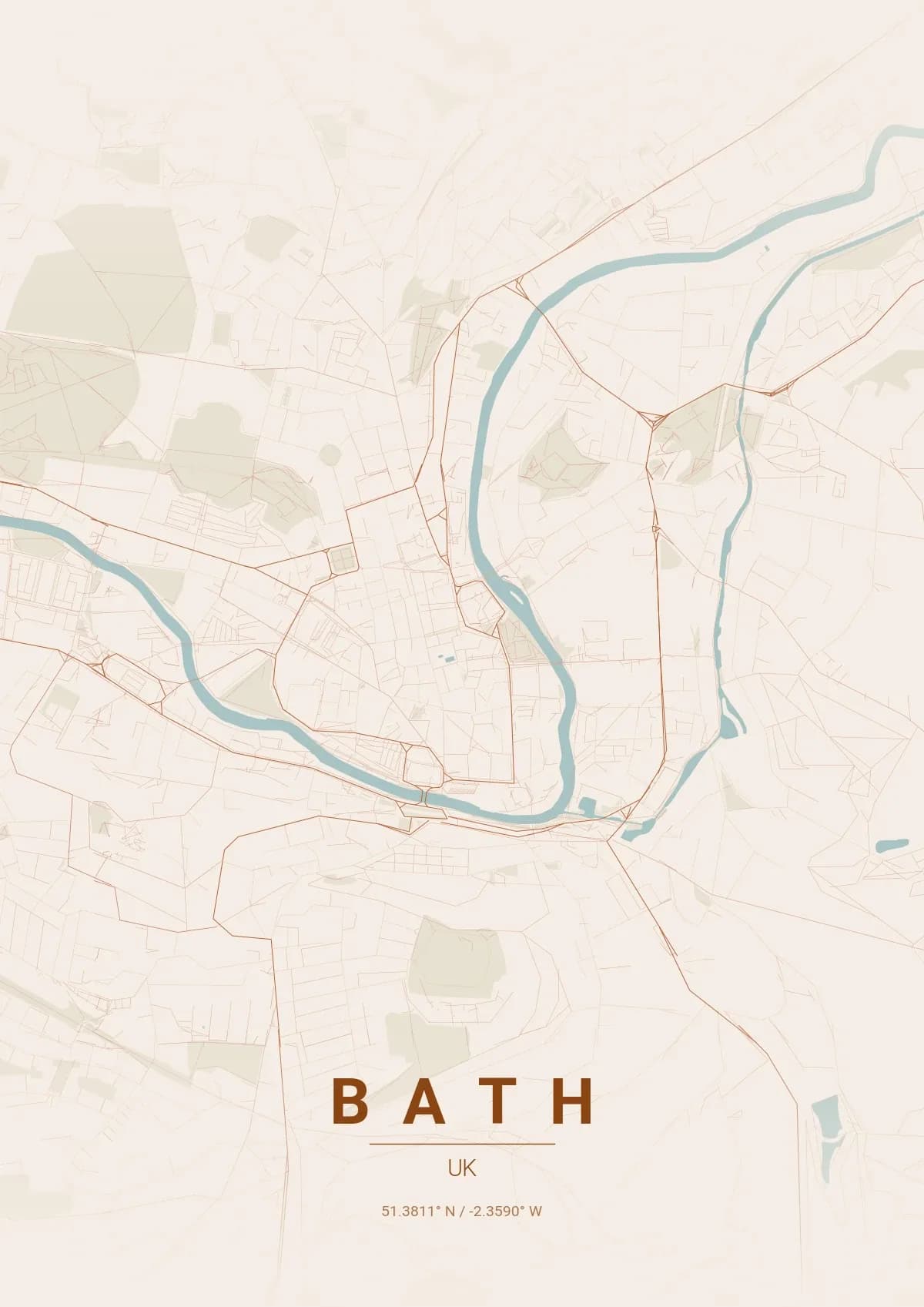 Bath map poster in Terracotta style