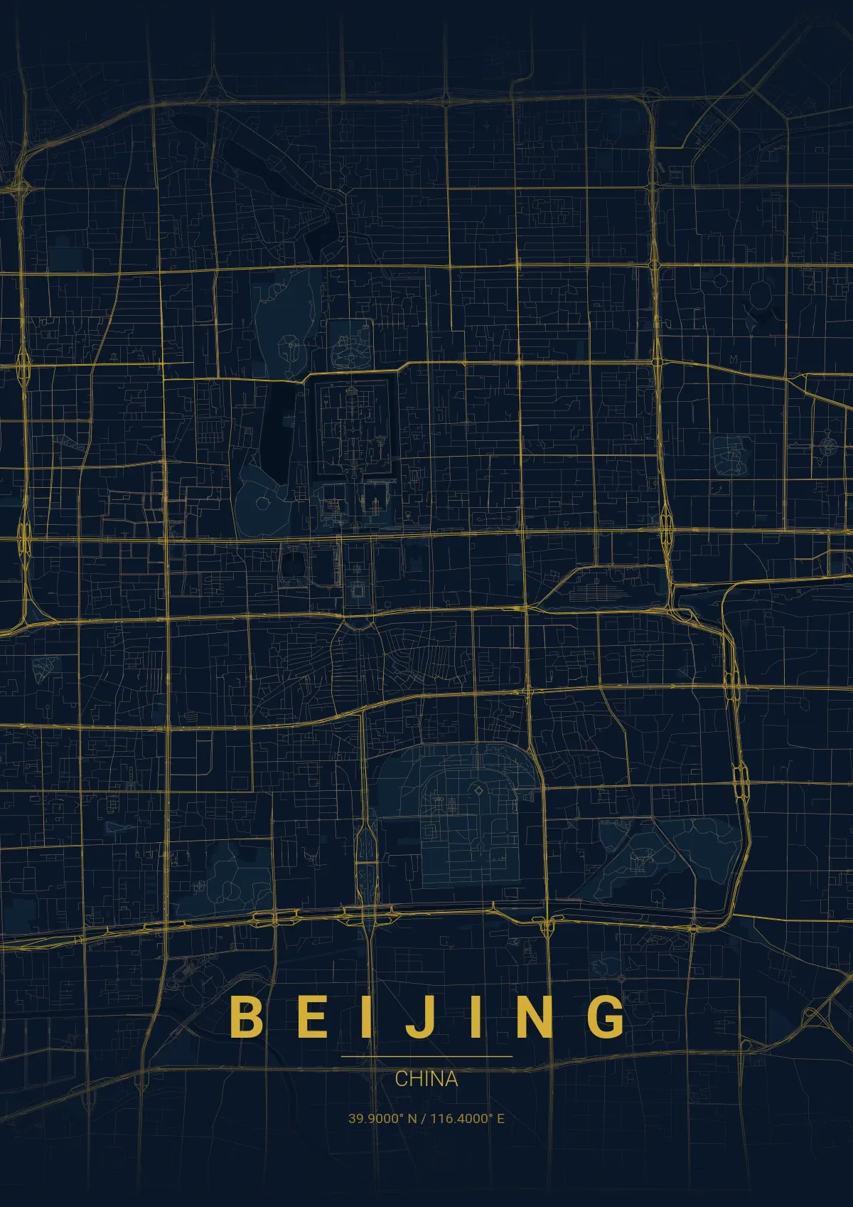 Beijing map poster in Midnight Blue style