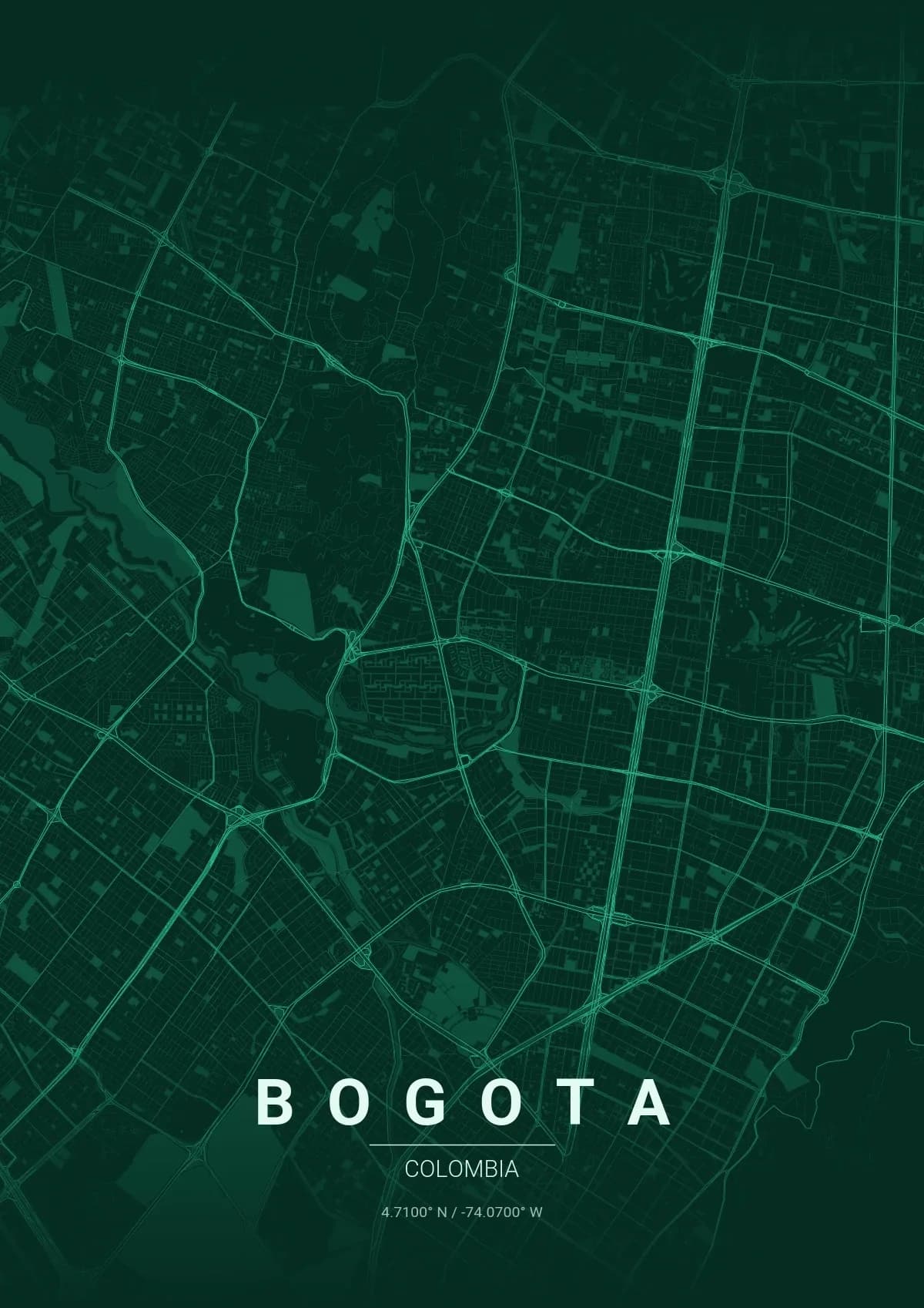 Bogota map poster in Emerald City style