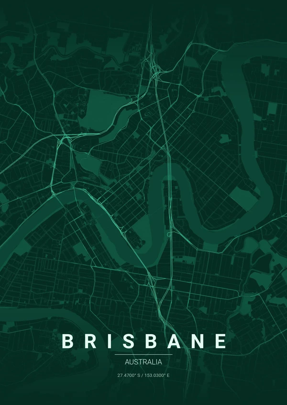 Brisbane map poster in Emerald City style