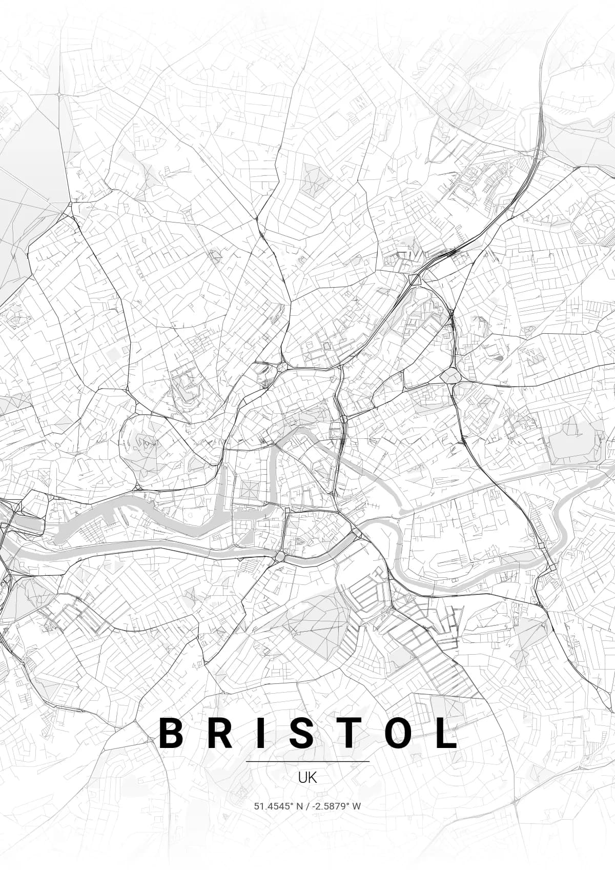 Bristol map poster in Gradient Roads style