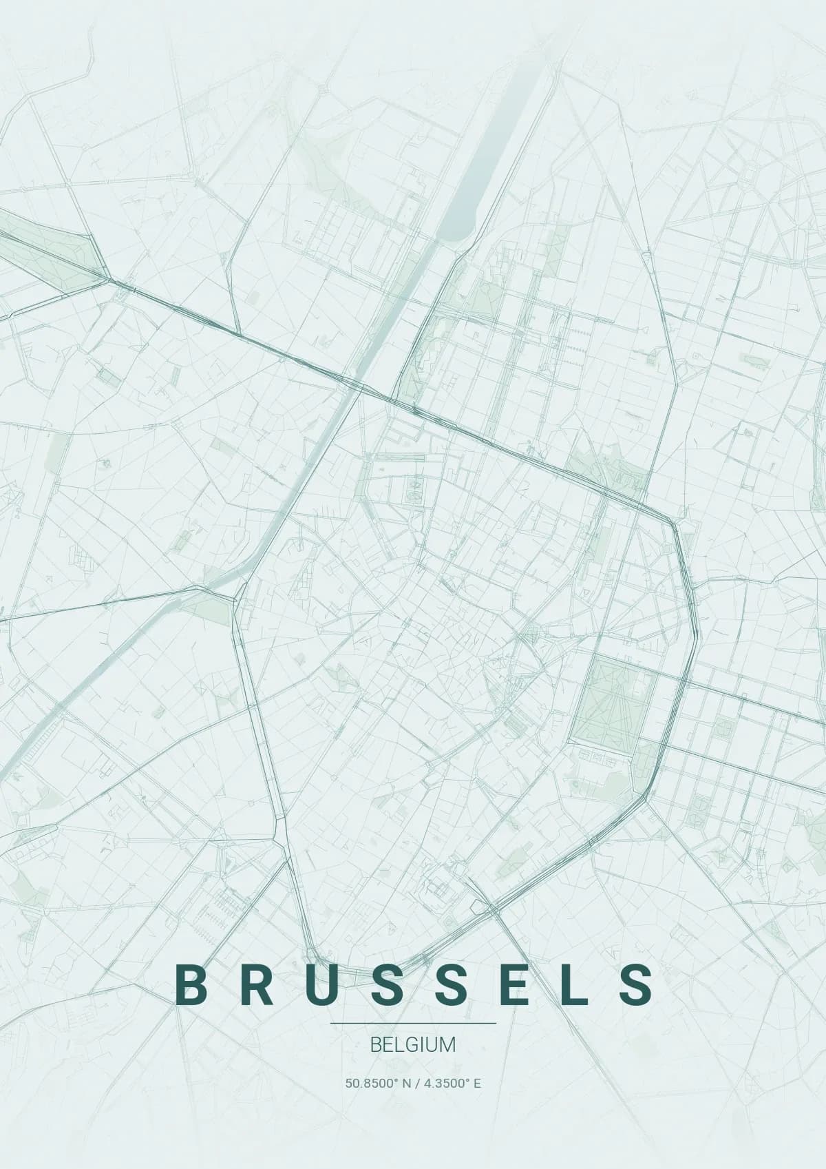 Brussels map poster in Copper Patina style