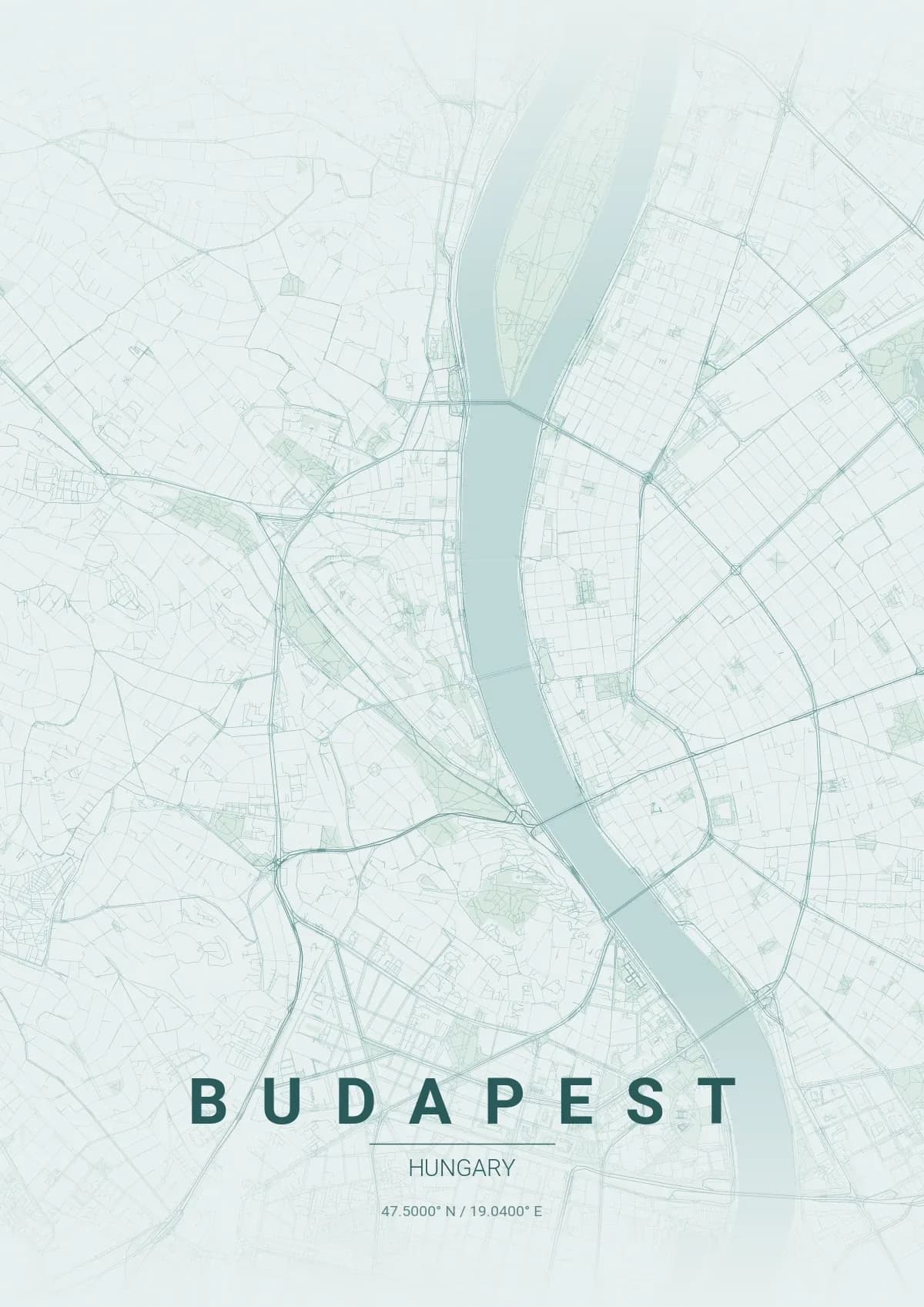 Budapest map poster in Copper Patina style