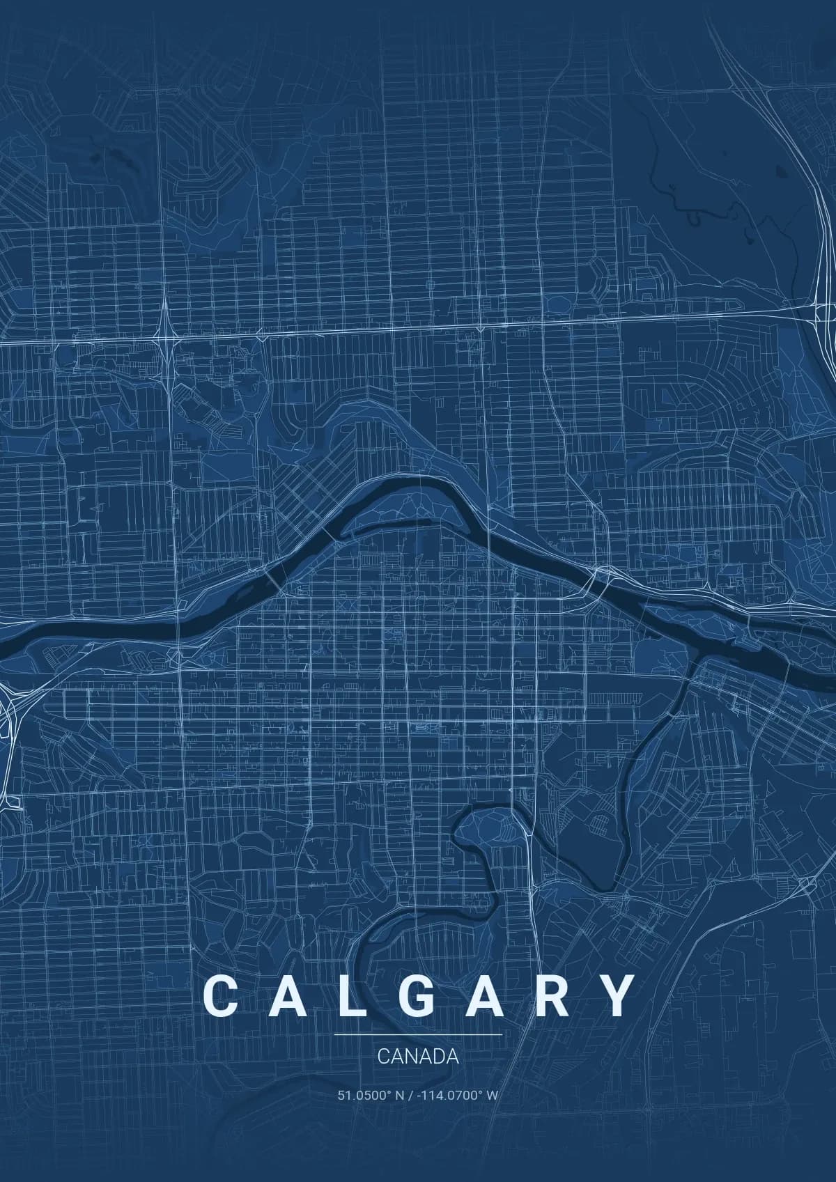 Calgary map poster in Blueprint style
