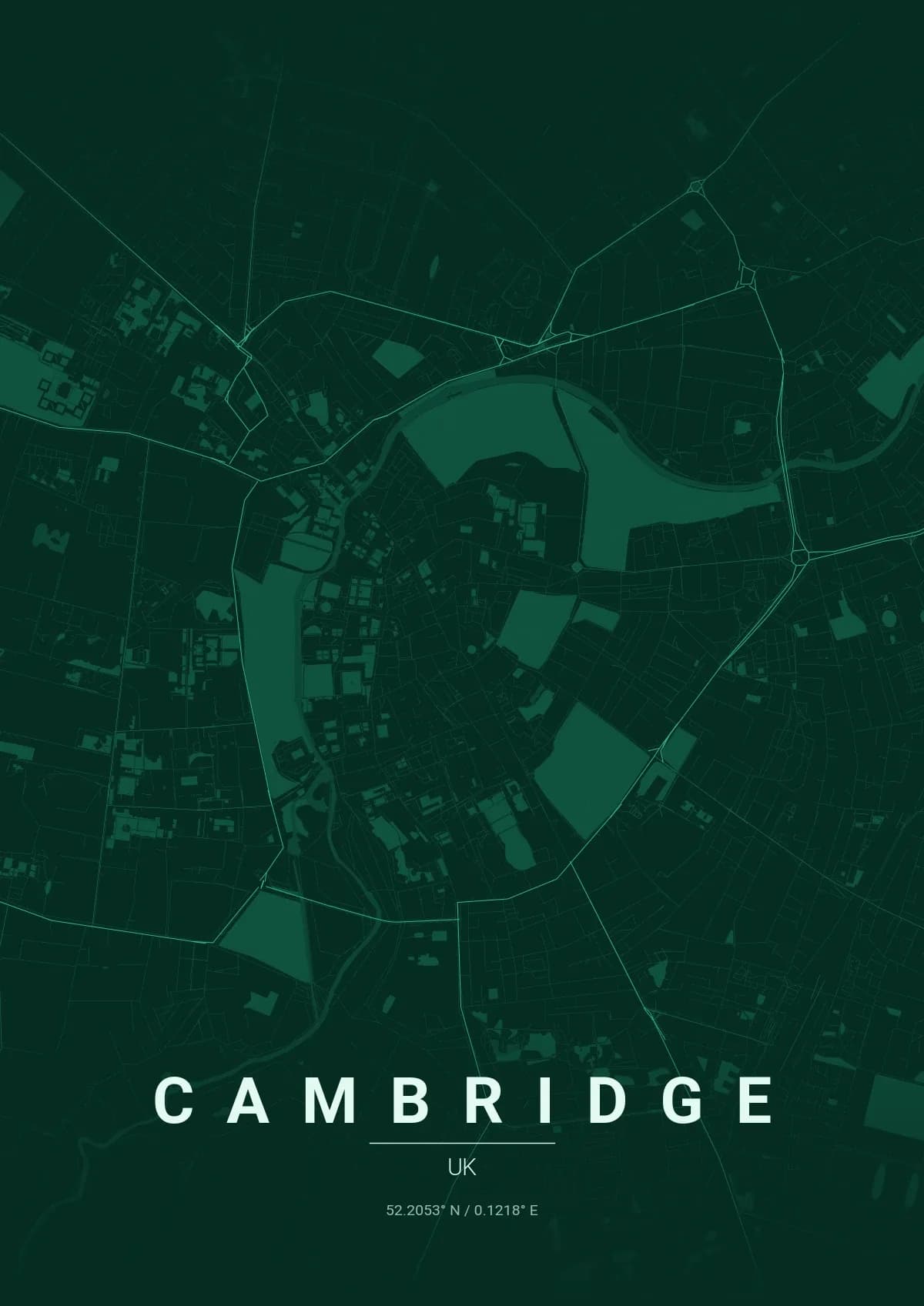 Cambridge map poster in Emerald City style