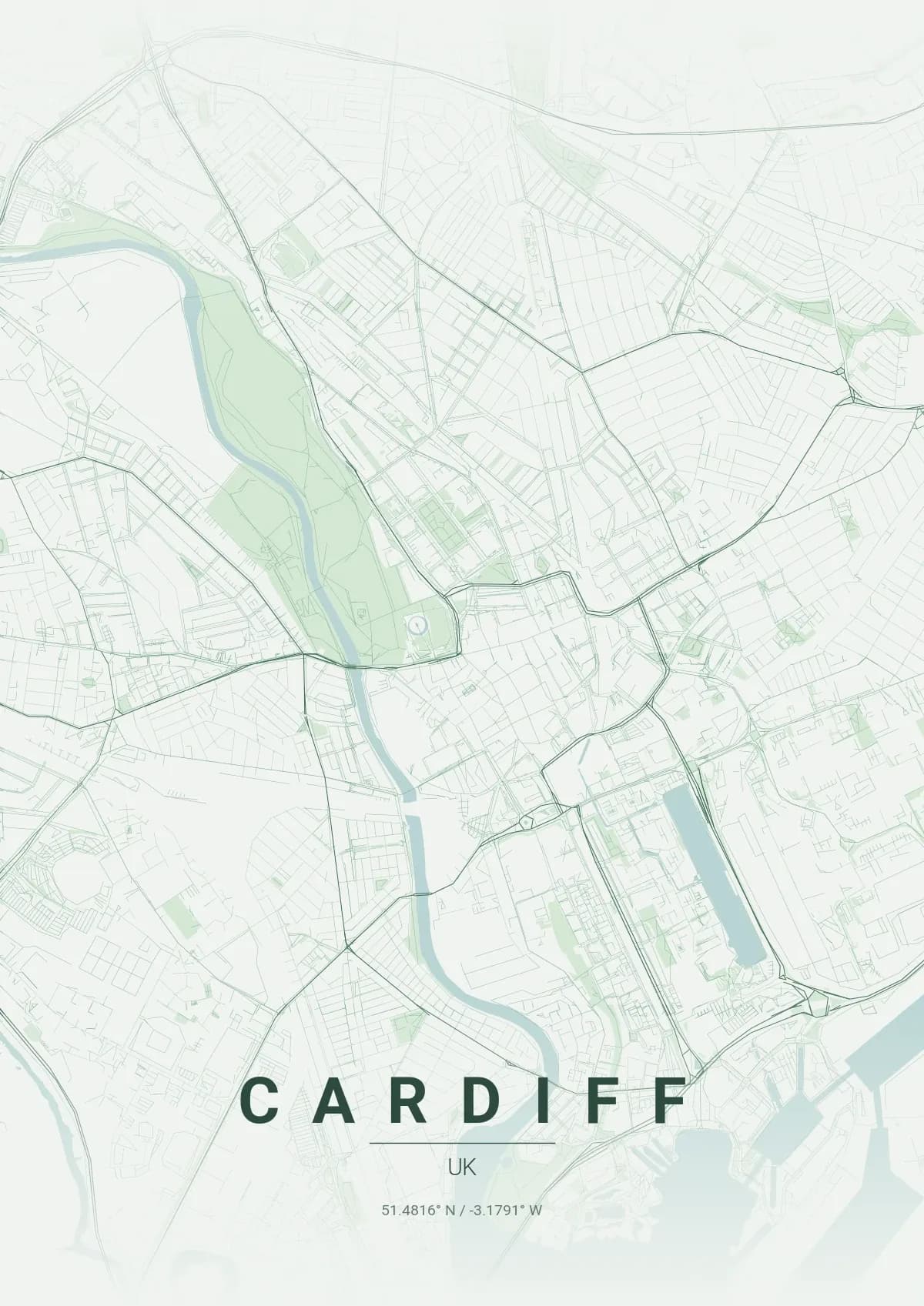 Cardiff map poster in Forest style