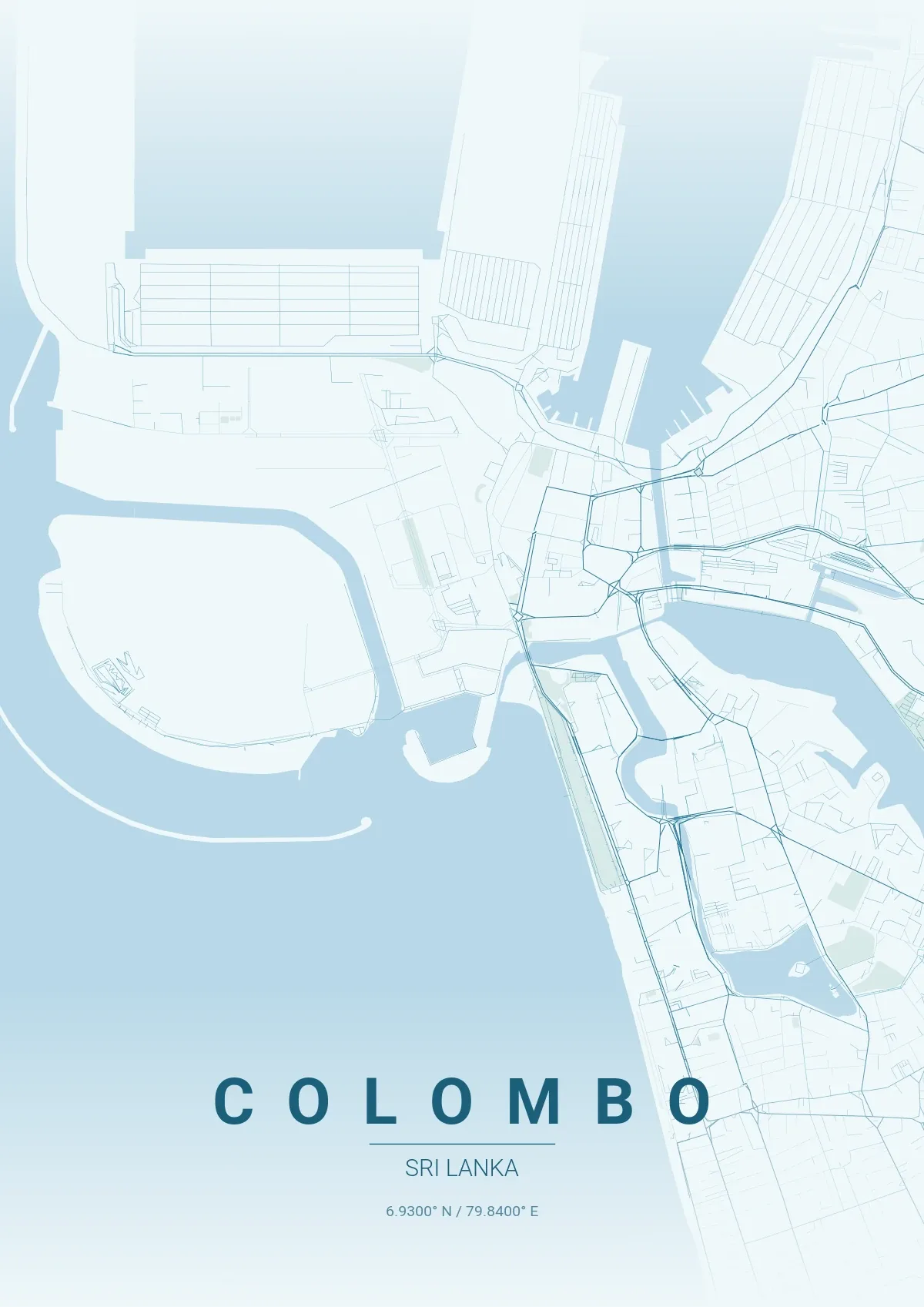 Colombo map poster in Ocean style