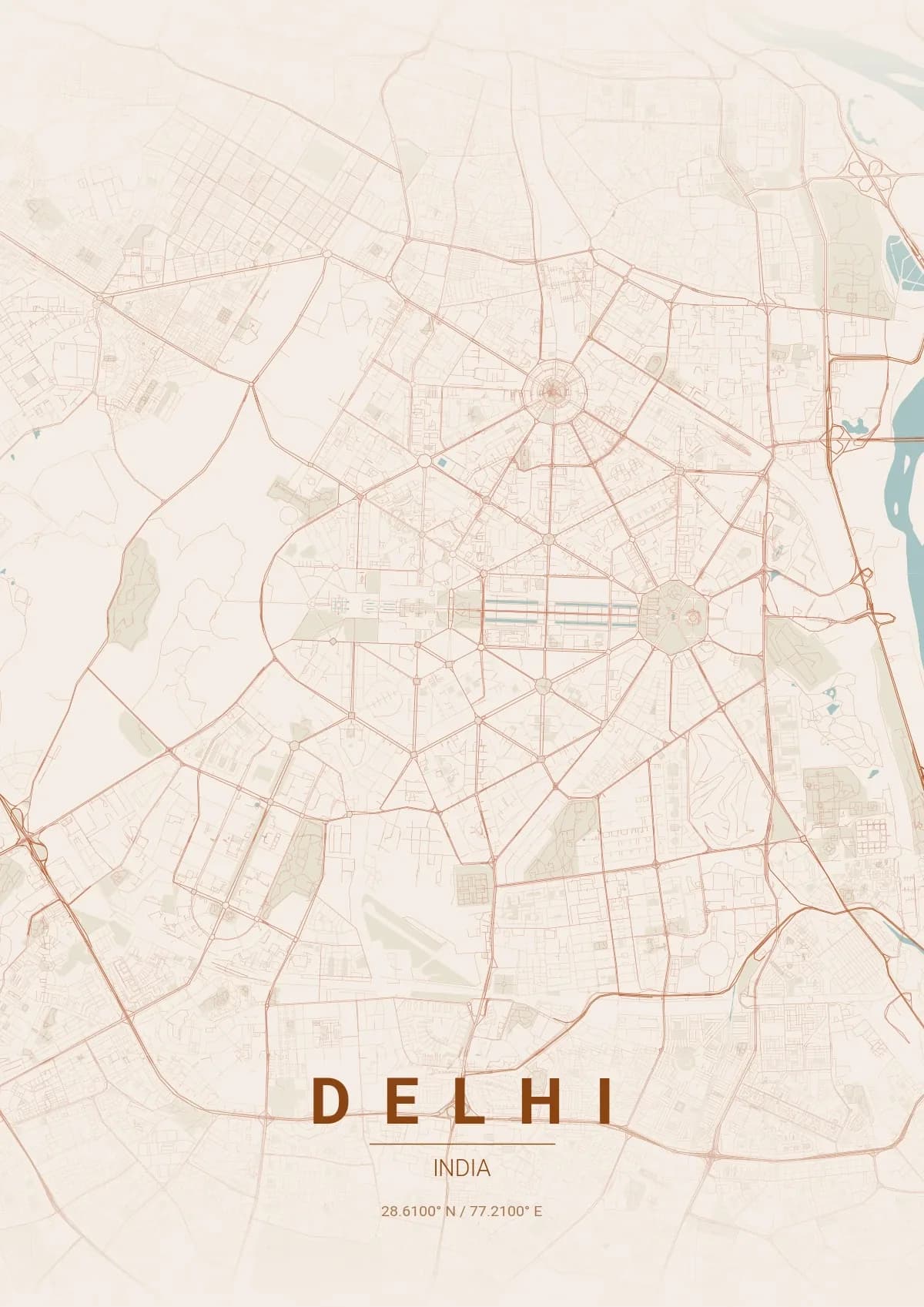 Delhi map poster in Terracotta style