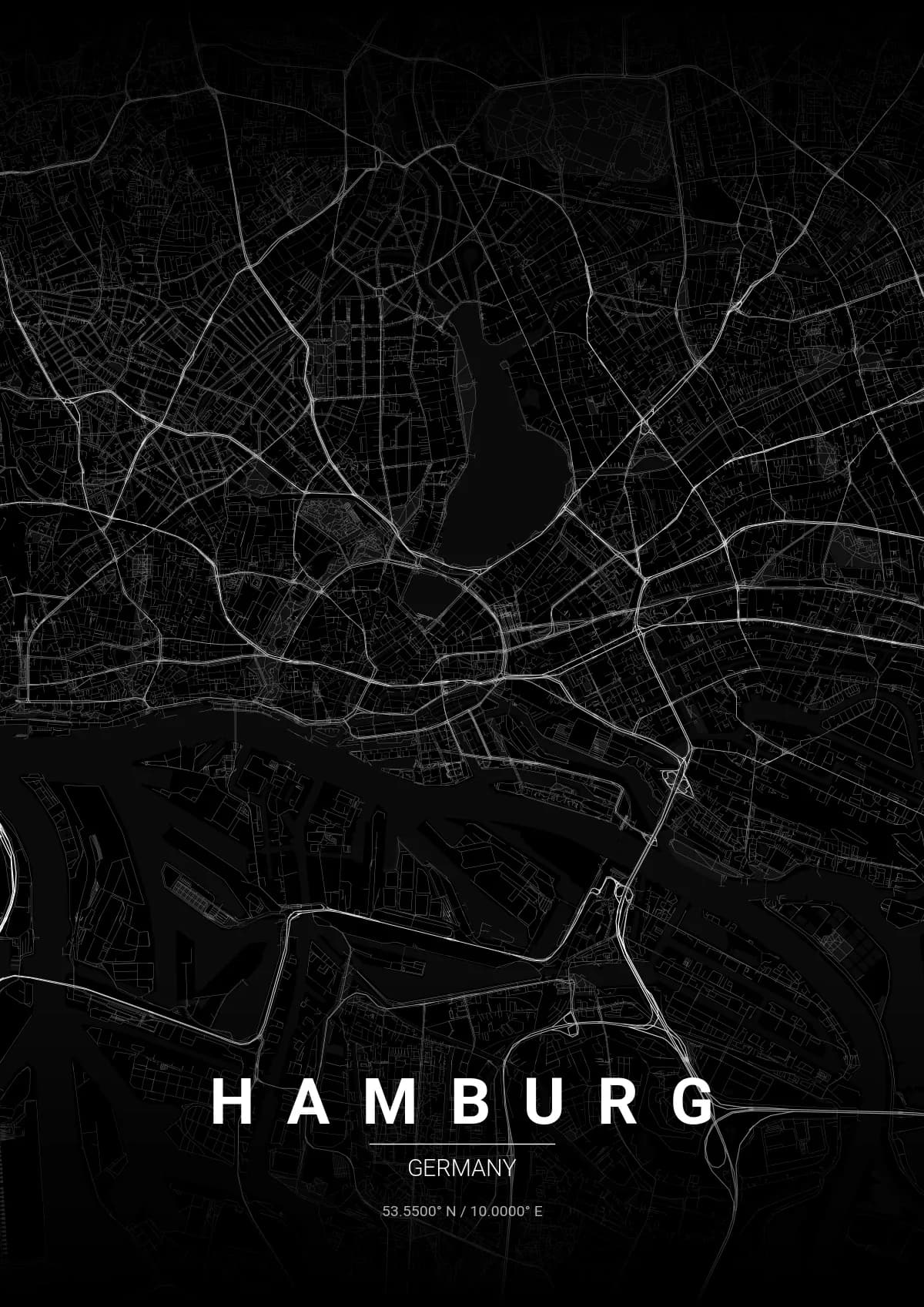 Hamburg map poster in Noir style