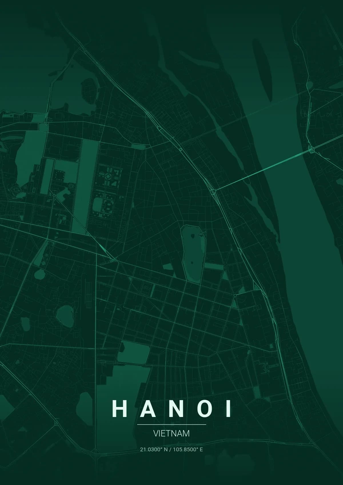Hanoi map poster in Emerald City style