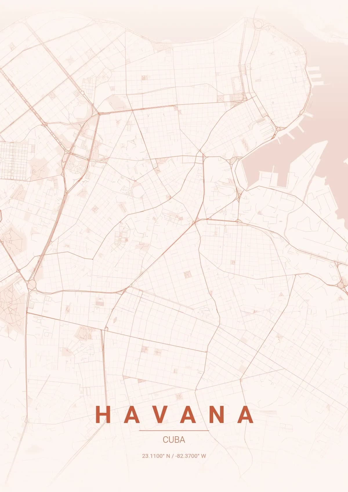 Havana map poster in Sunset style