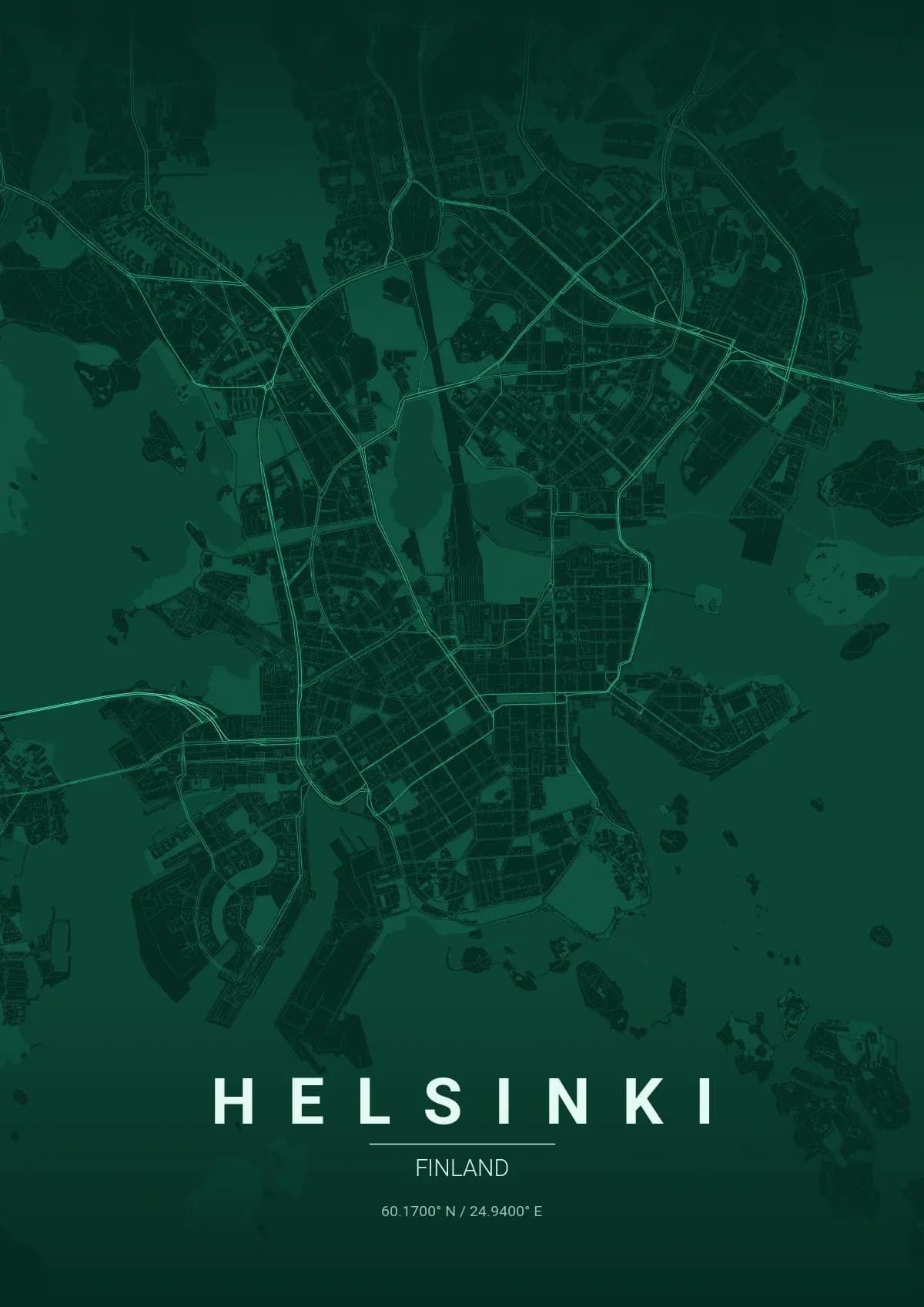 Helsinki map poster in Emerald City style
