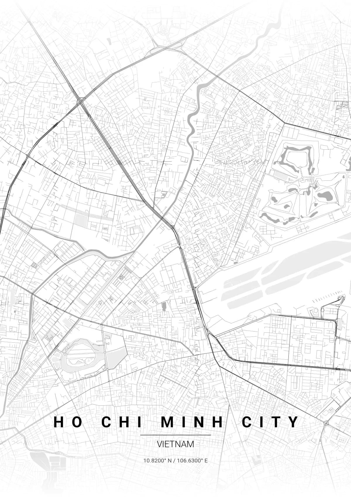 Ho Chi Minh City map poster in Contrast Zones style