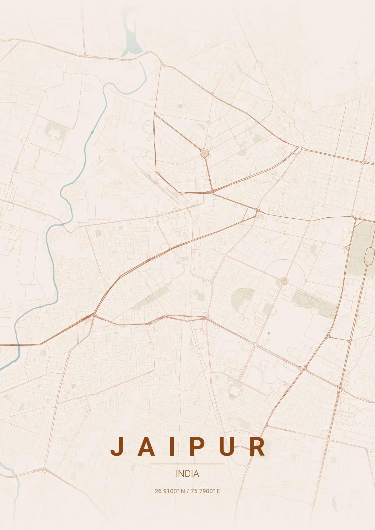 Jaipur map poster in Terracotta style