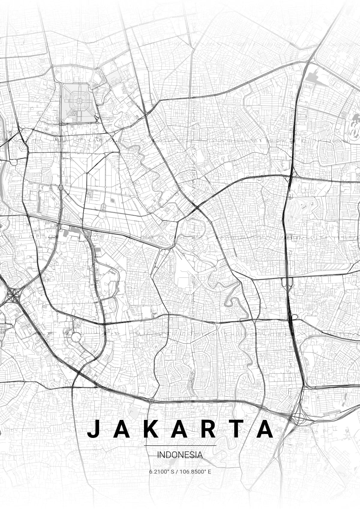 Jakarta map poster in Contrast Zones style