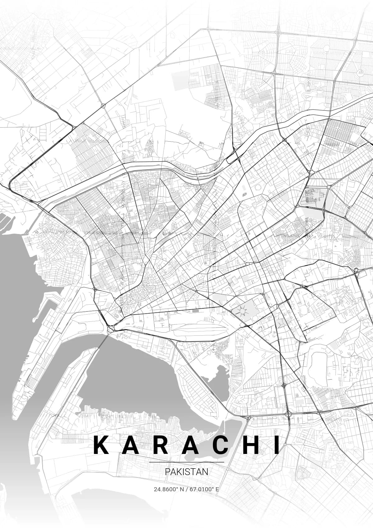 Karachi map poster in Contrast Zones style
