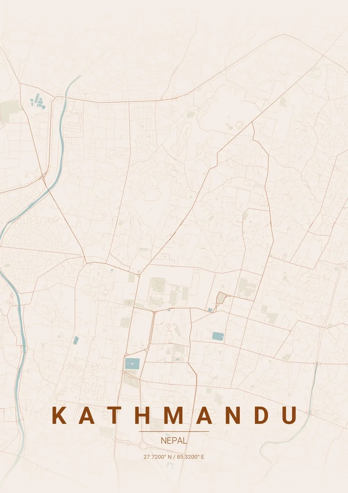 Kathmandu map poster in Terracotta style