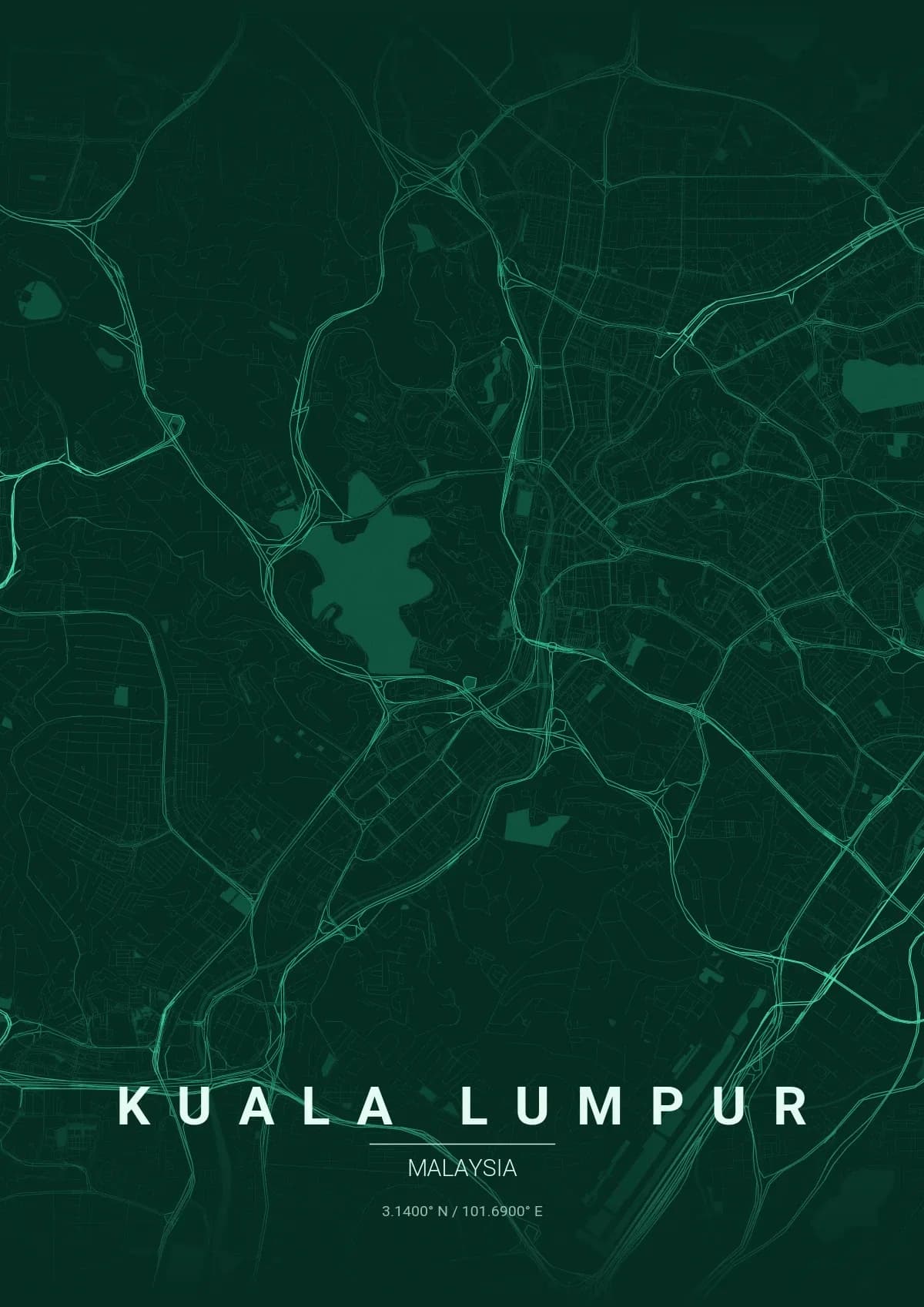 Kuala Lumpur map poster in Emerald City style