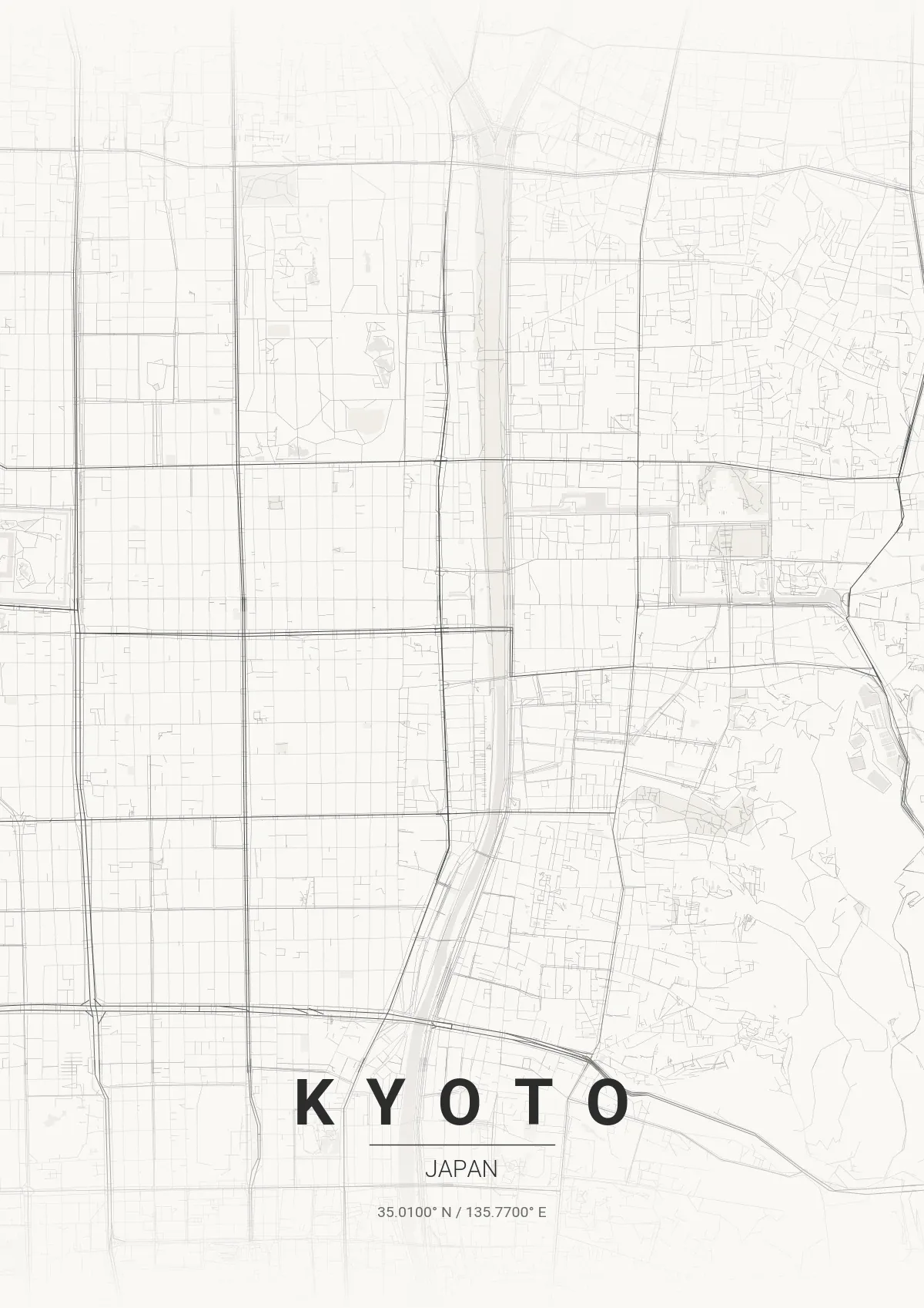 Kyoto map poster in Japanese Ink style