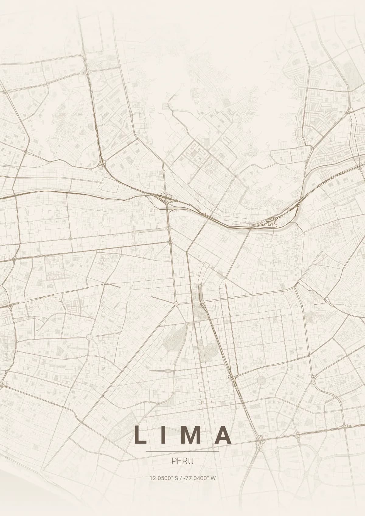 Lima map poster in Warm Beige style