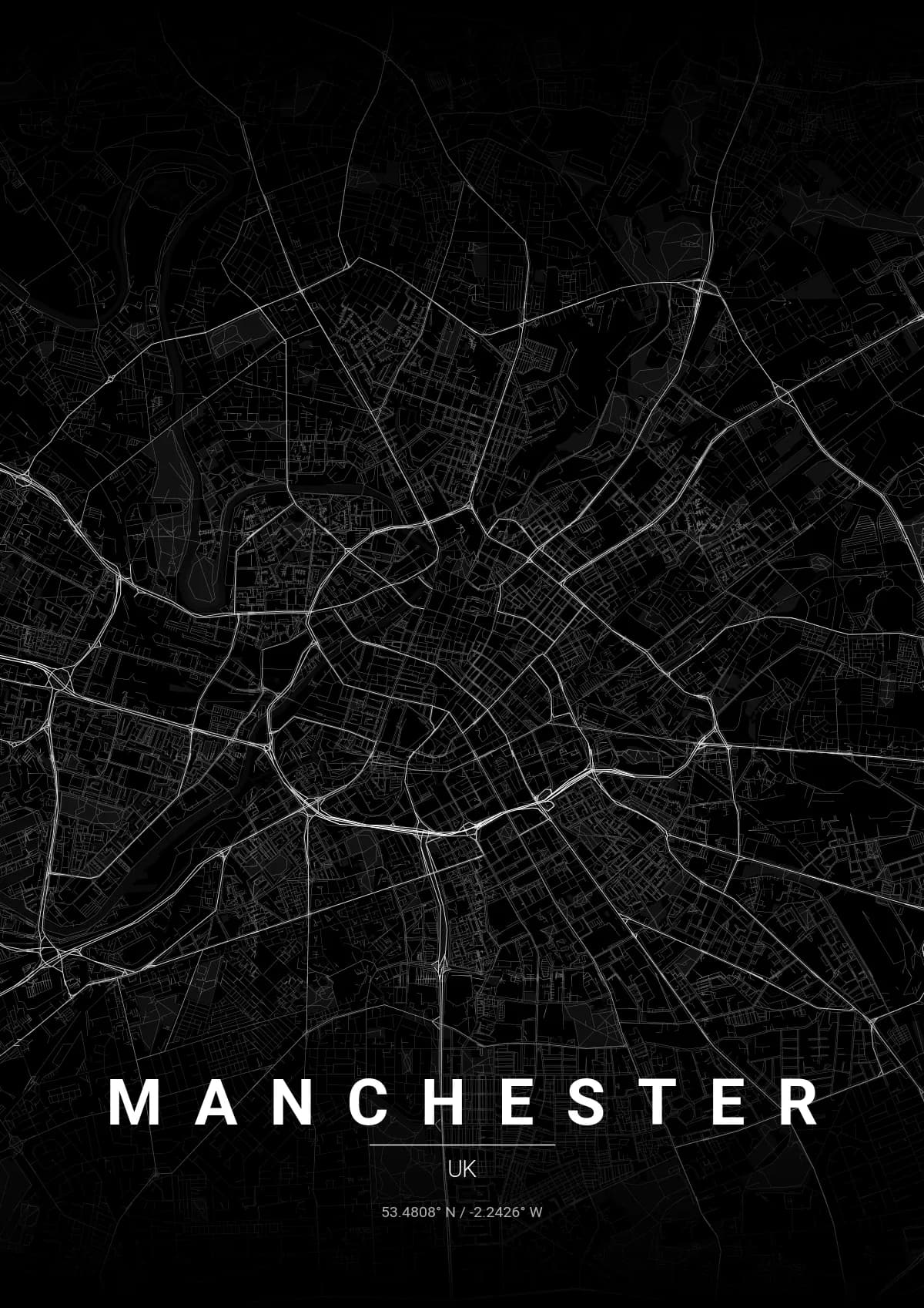 Manchester map poster in Noir style