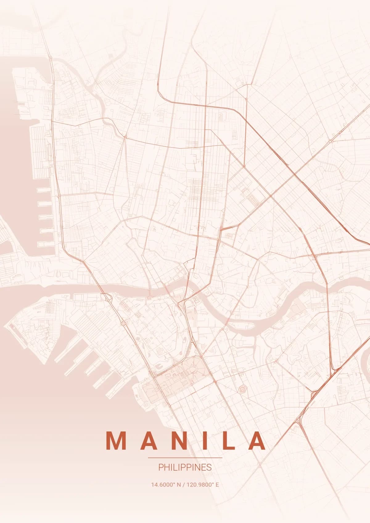 Manila map poster in Sunset style