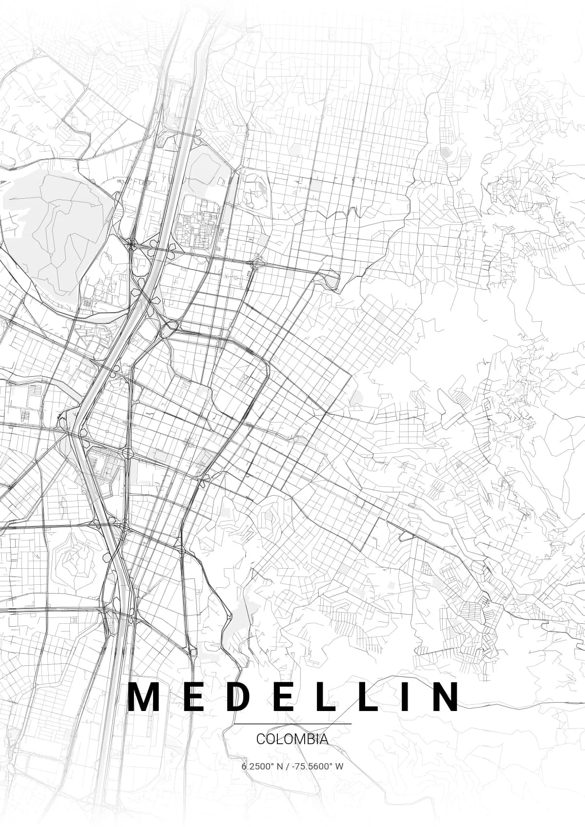 Medellin map poster in Gradient Roads style