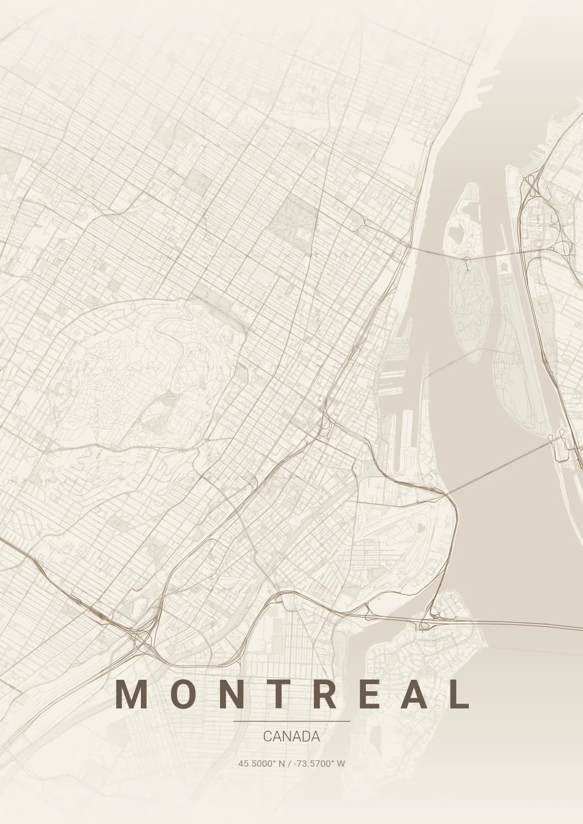 Montreal map poster in Warm Beige style