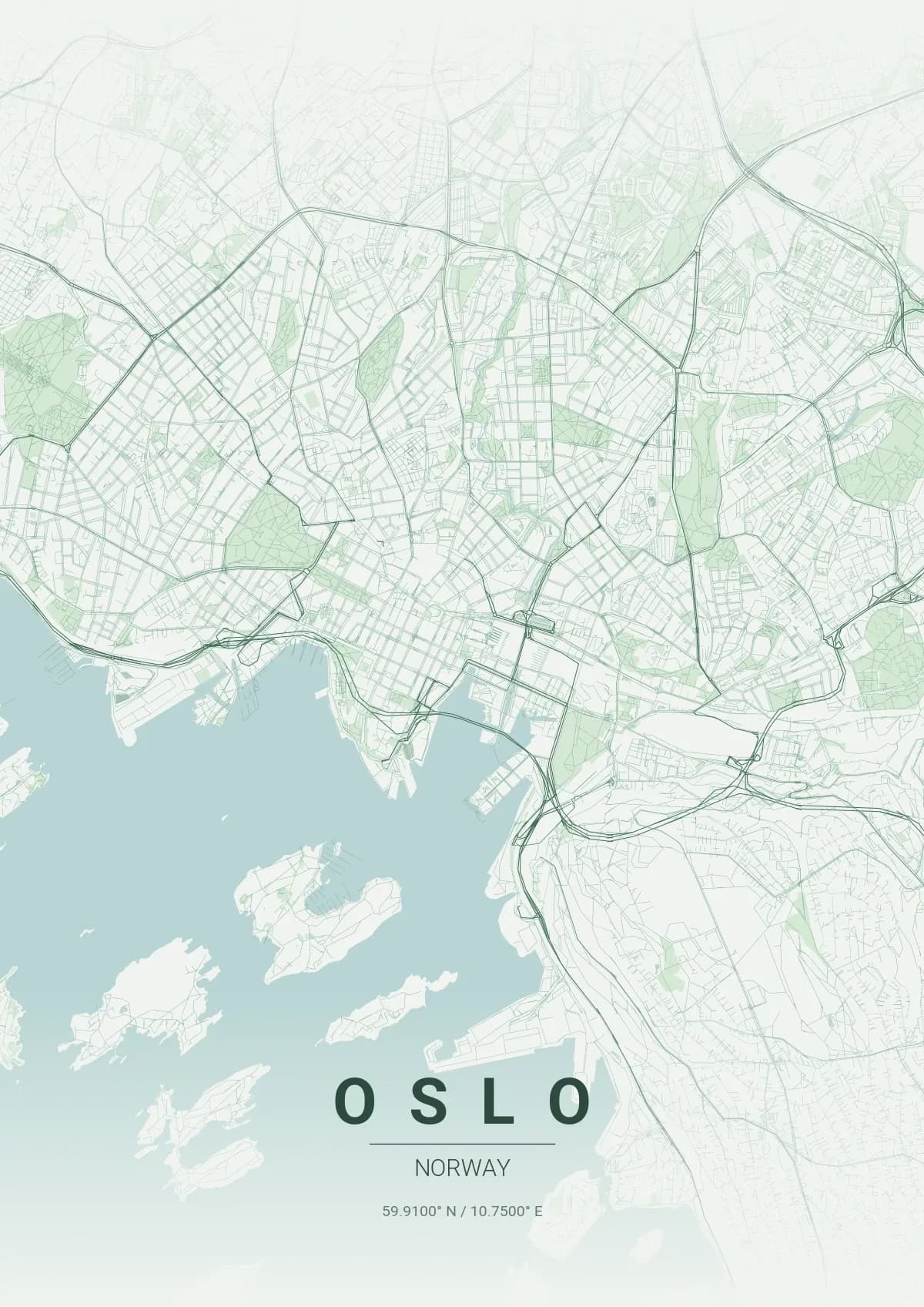 Oslo map poster in Forest style