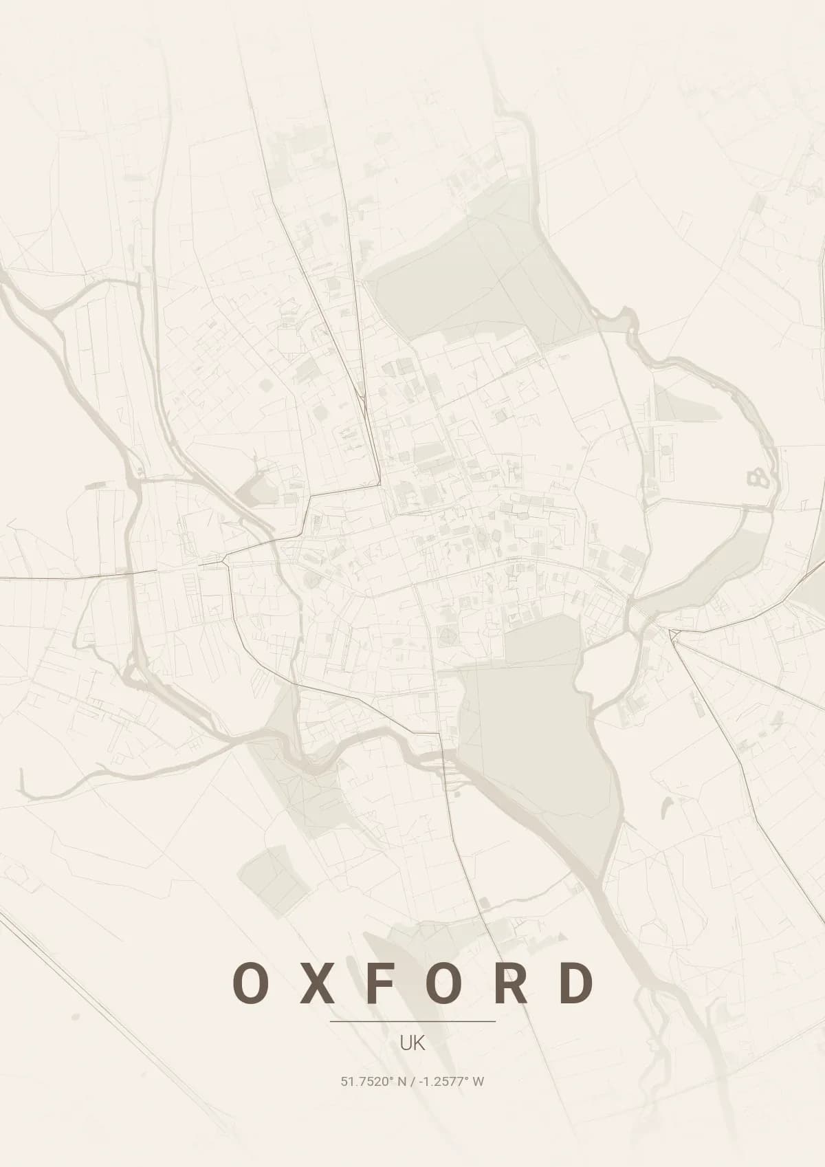 Oxford map poster in Warm Beige style